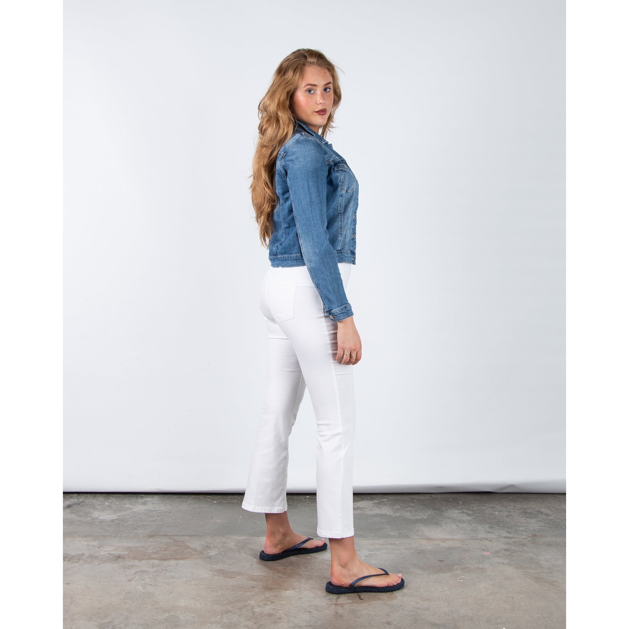 Red Button Jackie Patch Pocket Denim Jacket Mid Denim