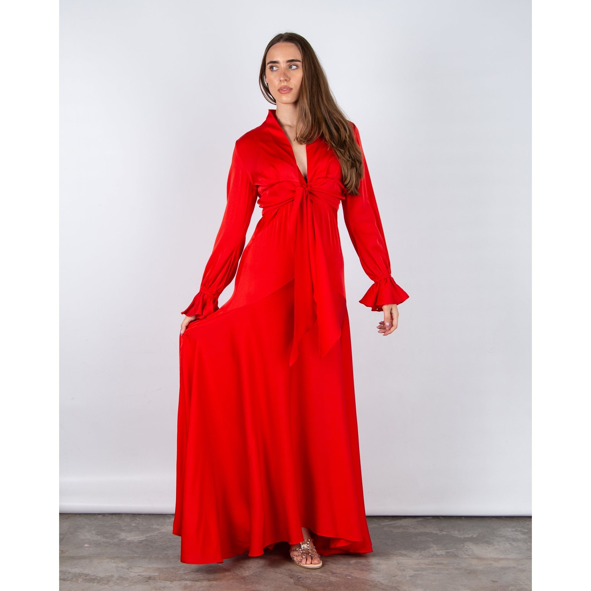 Silk95 Bilmore Bolero Tie Front Silk Jacket Scarlet