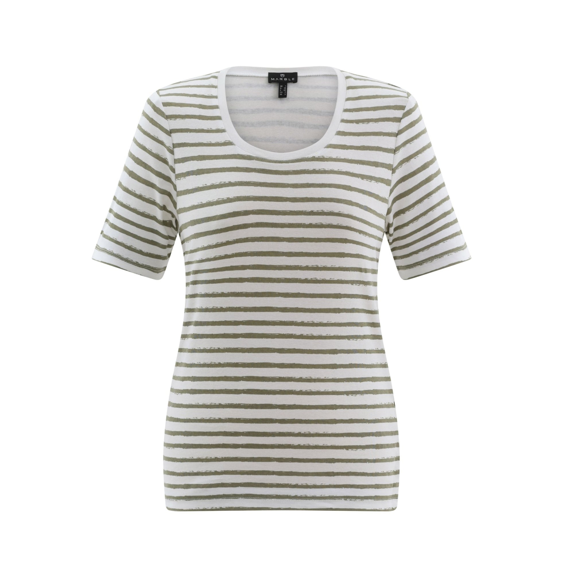 Marble Fashions Round Neck Short Sleeve Stripe T-shirt White/khaki 123