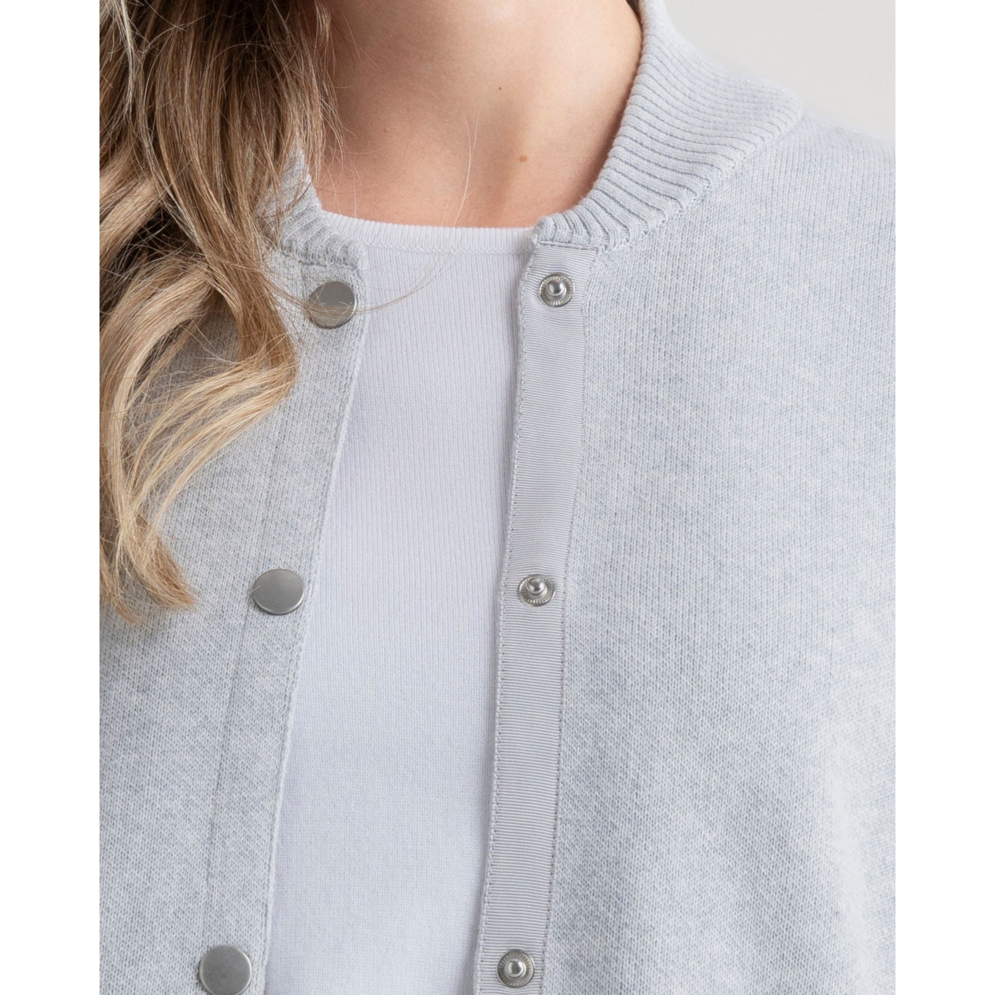 Marble Fashions Knitted Bomber Jacket With Ribbed Trim Silver Grey 106