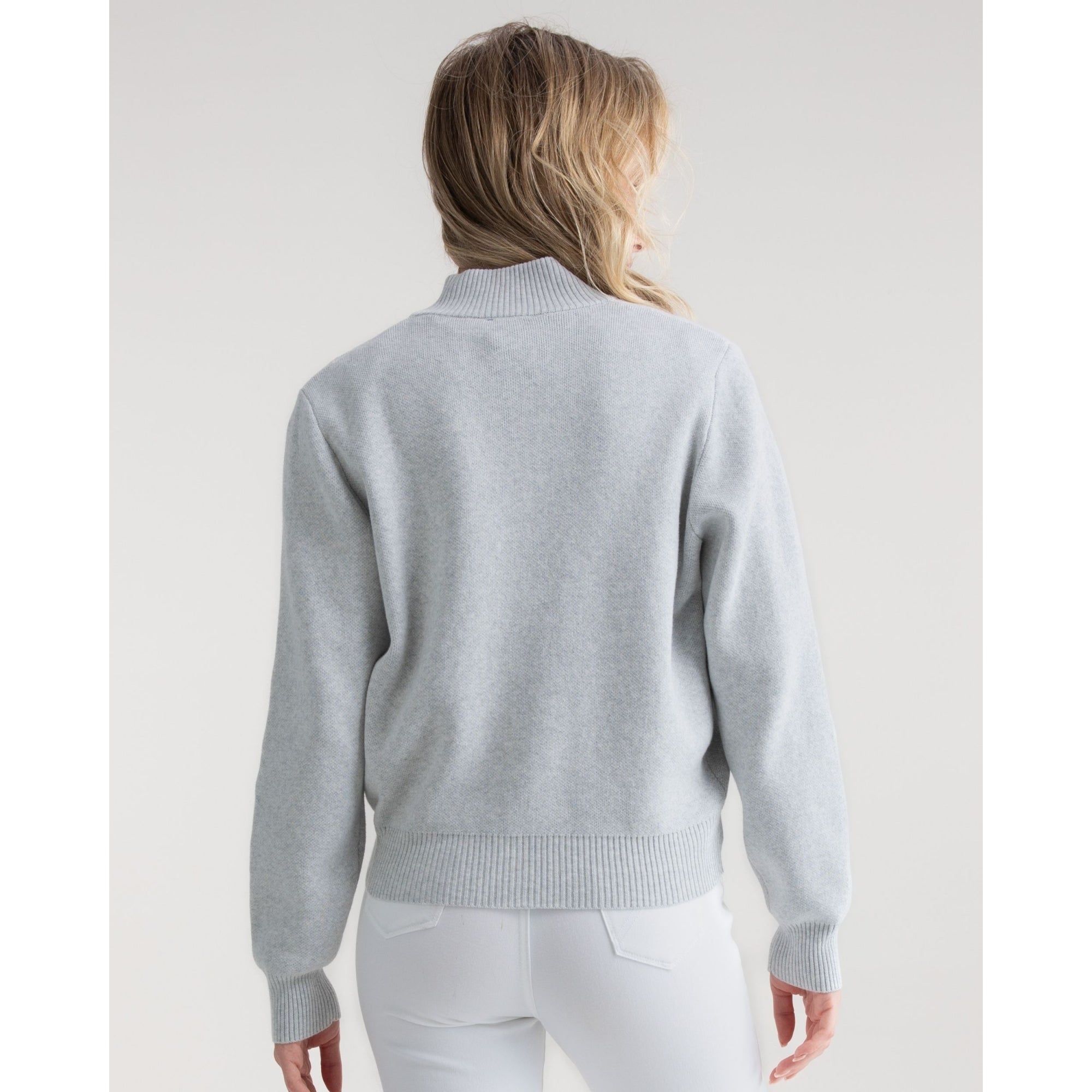 Marble Fashions Knitted Bomber Jacket With Ribbed Trim Silver Grey 106