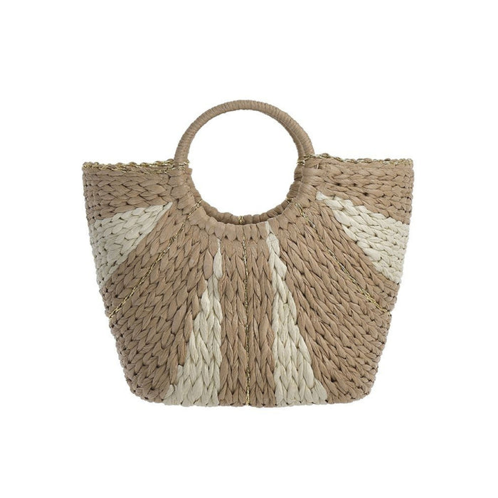 Ble Straw Beach Bag With Circular Handle Natural/gold