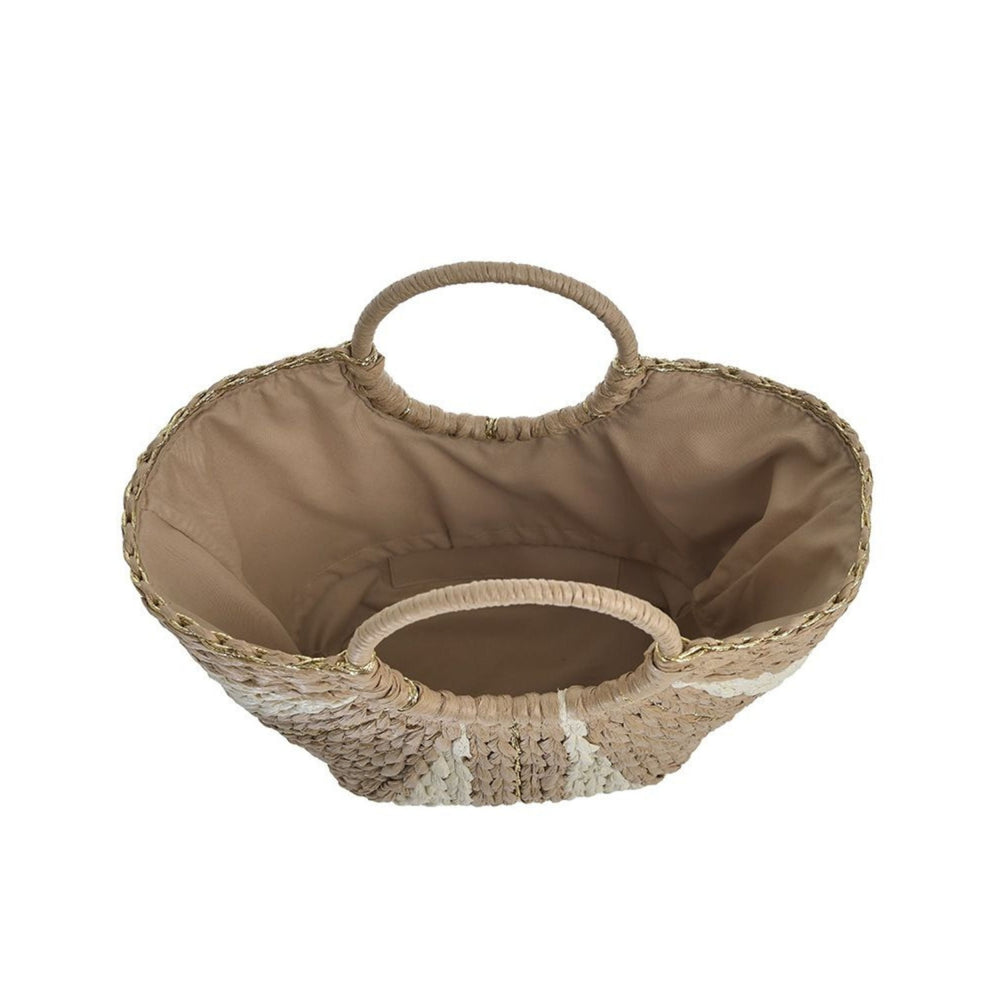 Ble Straw Beach Bag With Circular Handle Natural/gold