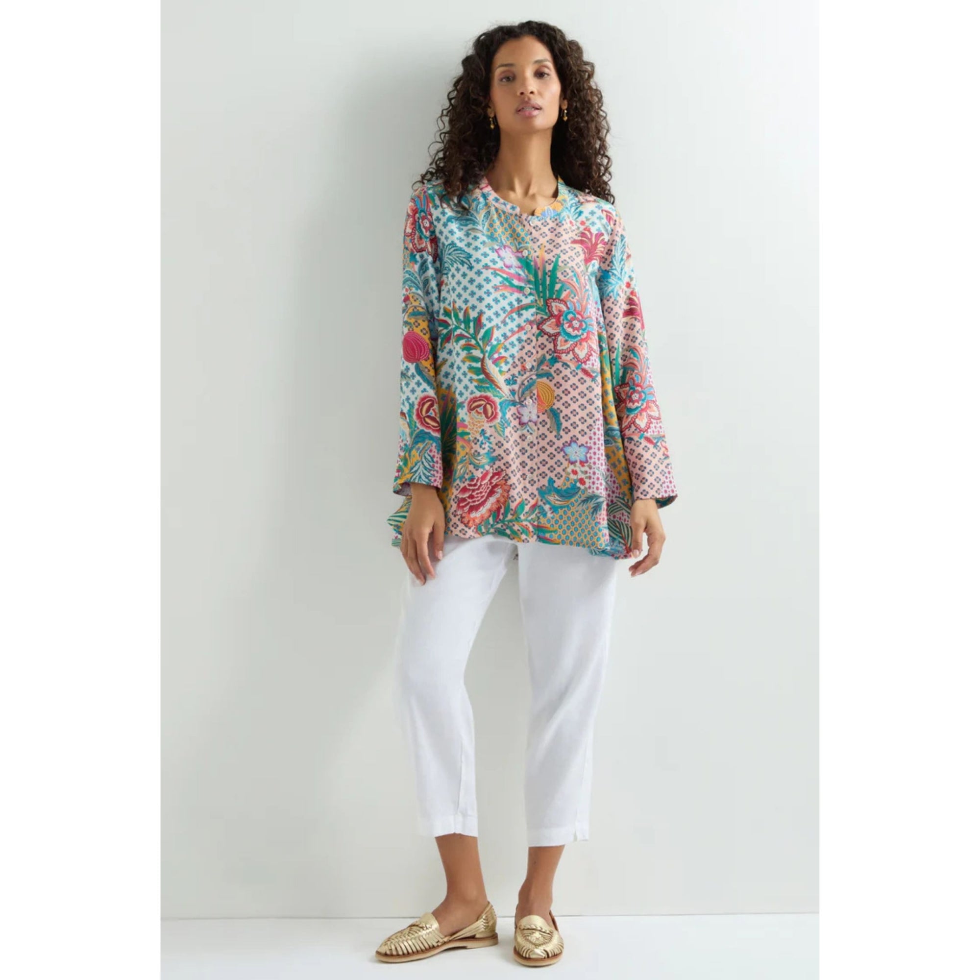 Sahara Multi Floral Print Oversized Dip Back Blouse Multi