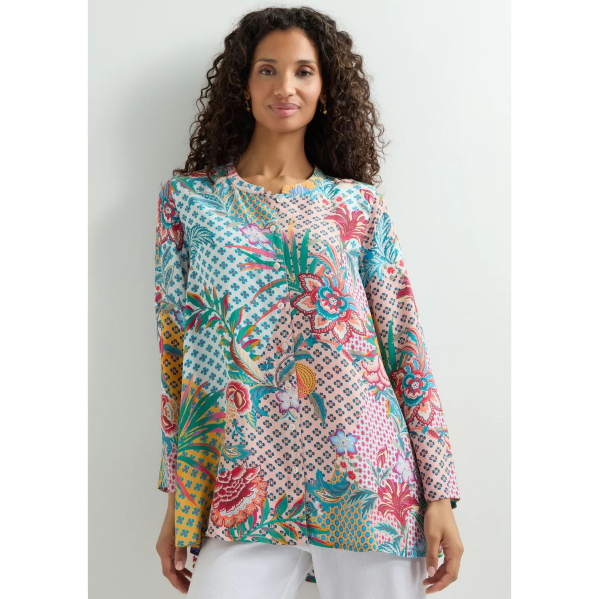 Sahara Multi Floral Print Oversized Dip Back Blouse Multi