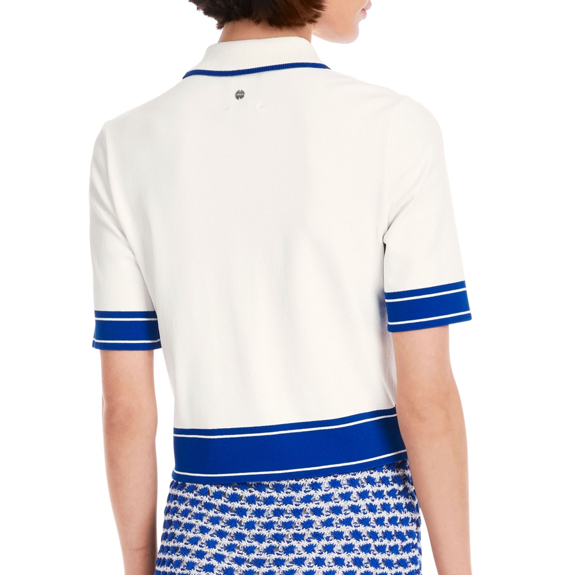 Marc Cain Stripe Trim Button Through Polo Top White/blue
