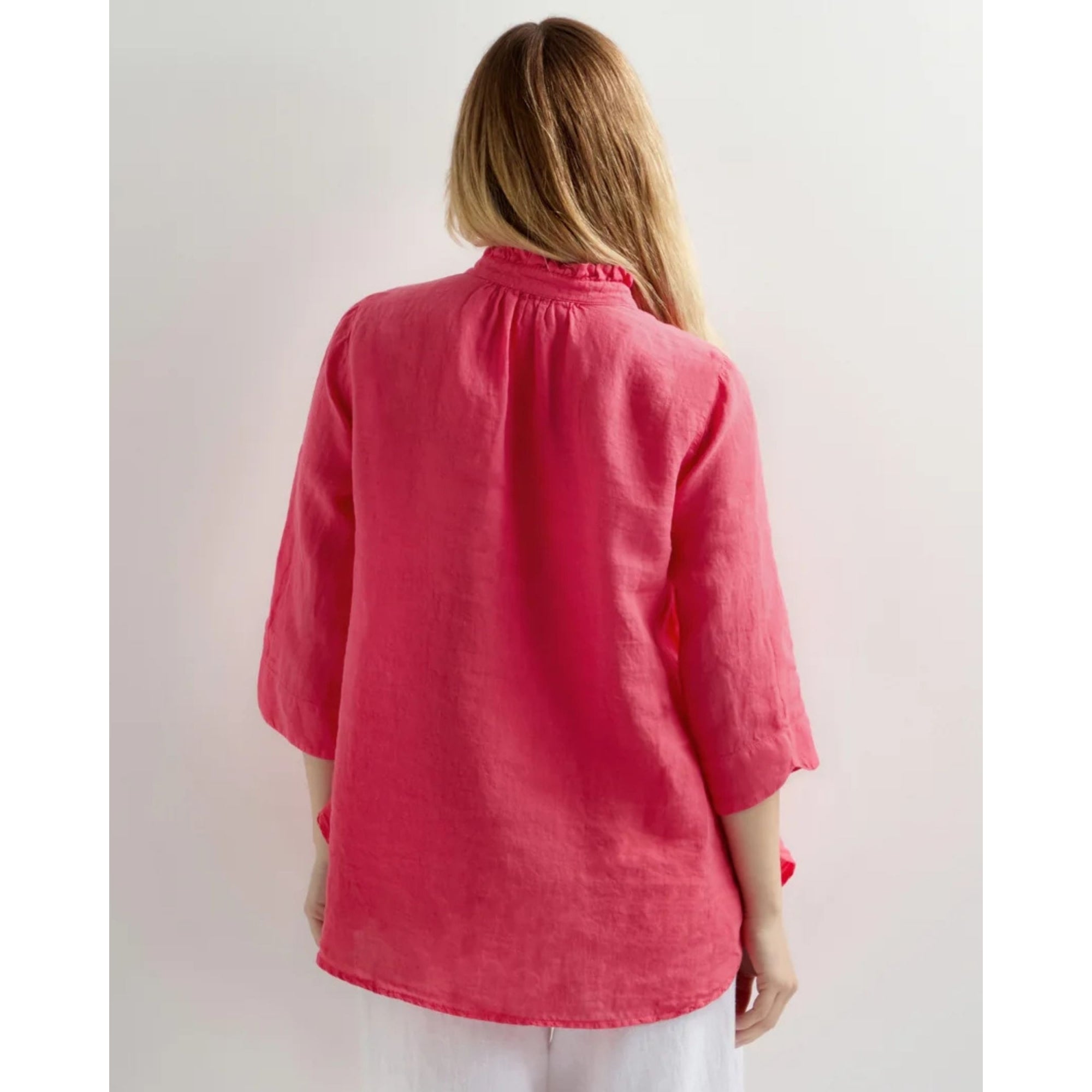Sahara Ruffle Trim Long Sleeved Linen Blouse Rose