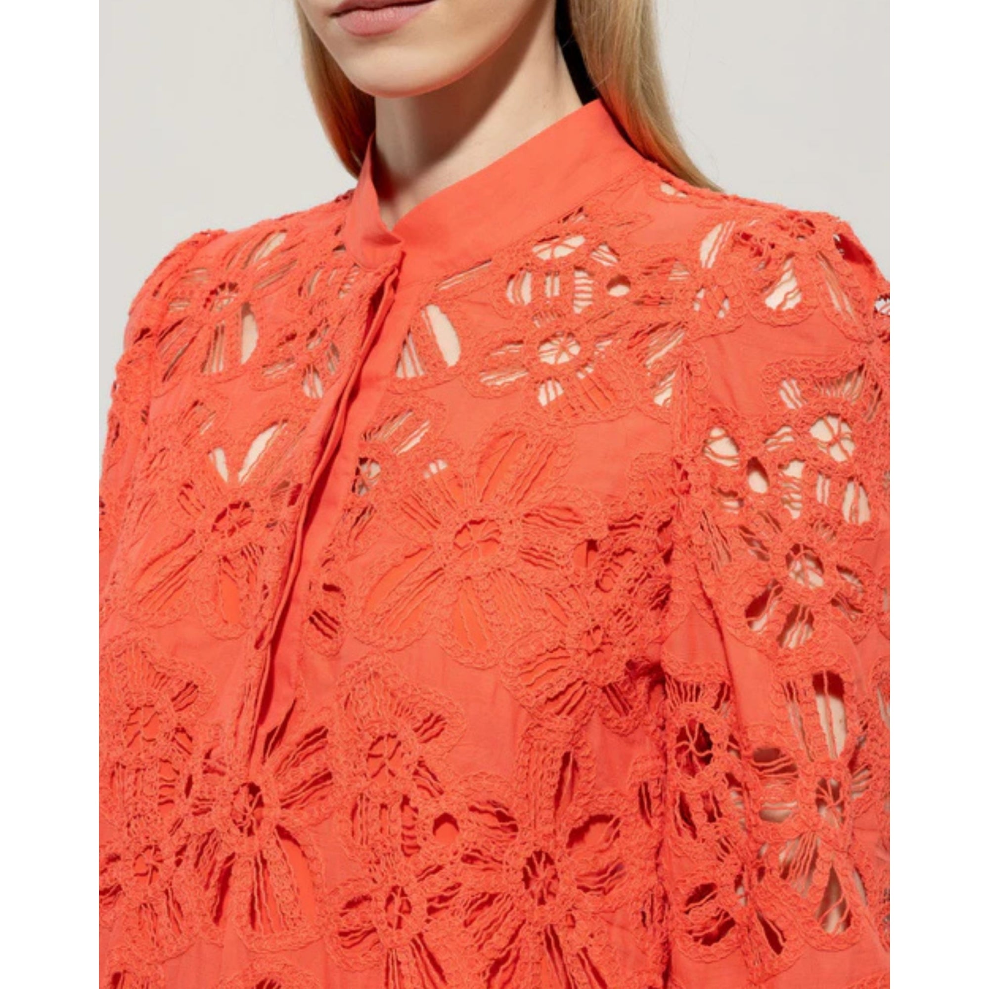 Luisa Cerano Cut Out Embroidered Collarless Dress Coral
