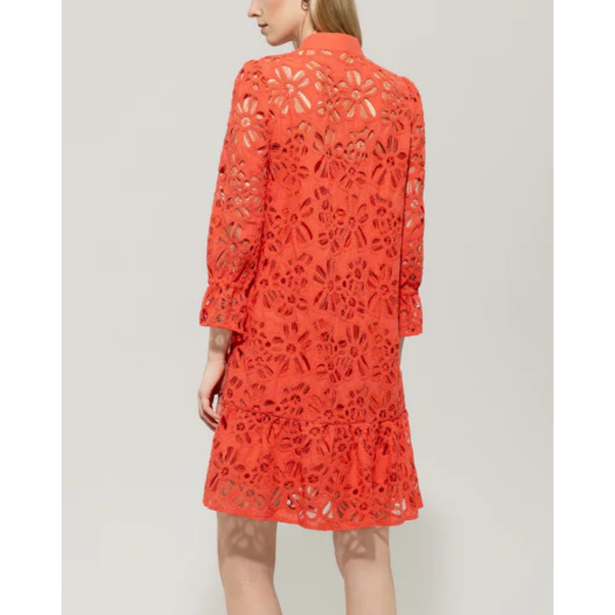 Luisa Cerano Cut Out Embroidered Collarless Dress Coral