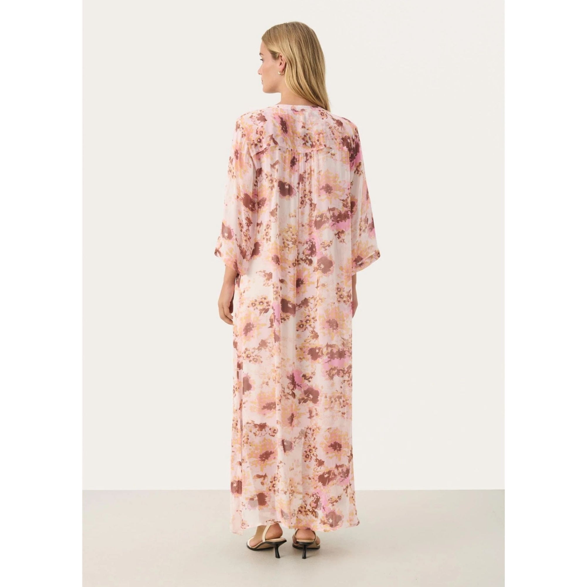 Part Two Berit Loose Bodied V Neck Floral Print Dress Pink Nectar