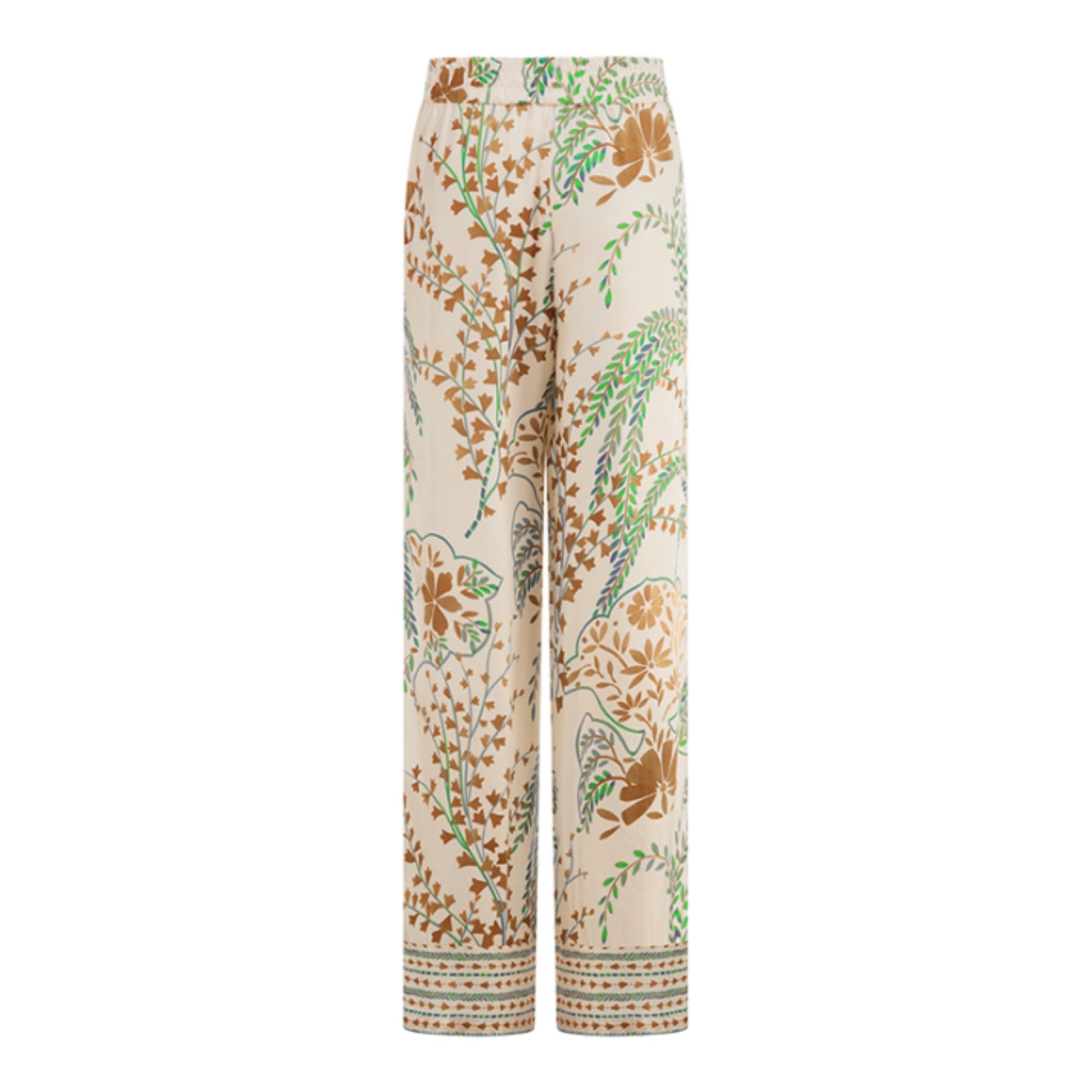 Riani Leaf Print Wide Leg Pull On Trouser Cream/green