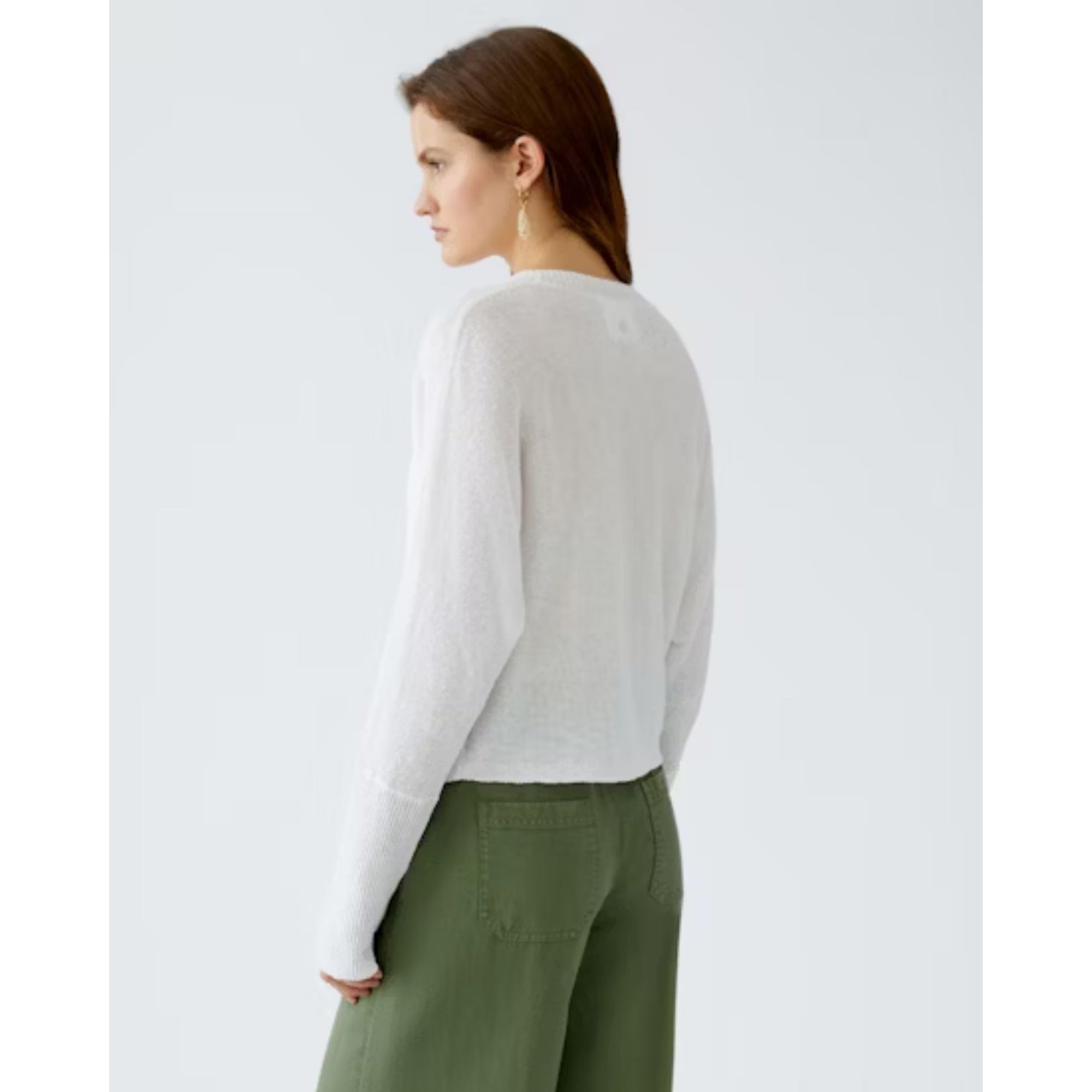 Oui V Neck Knitted Linen 3 Button Cardigan White