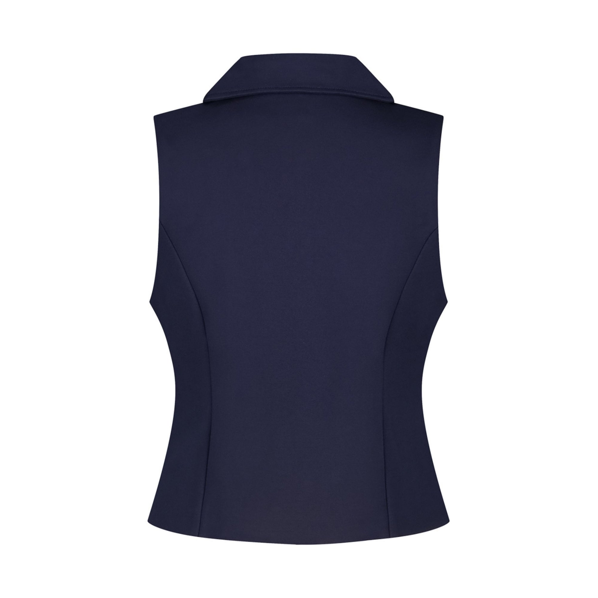 Red Button Punta Zip Front Waistcoat With Collar Dark Blue