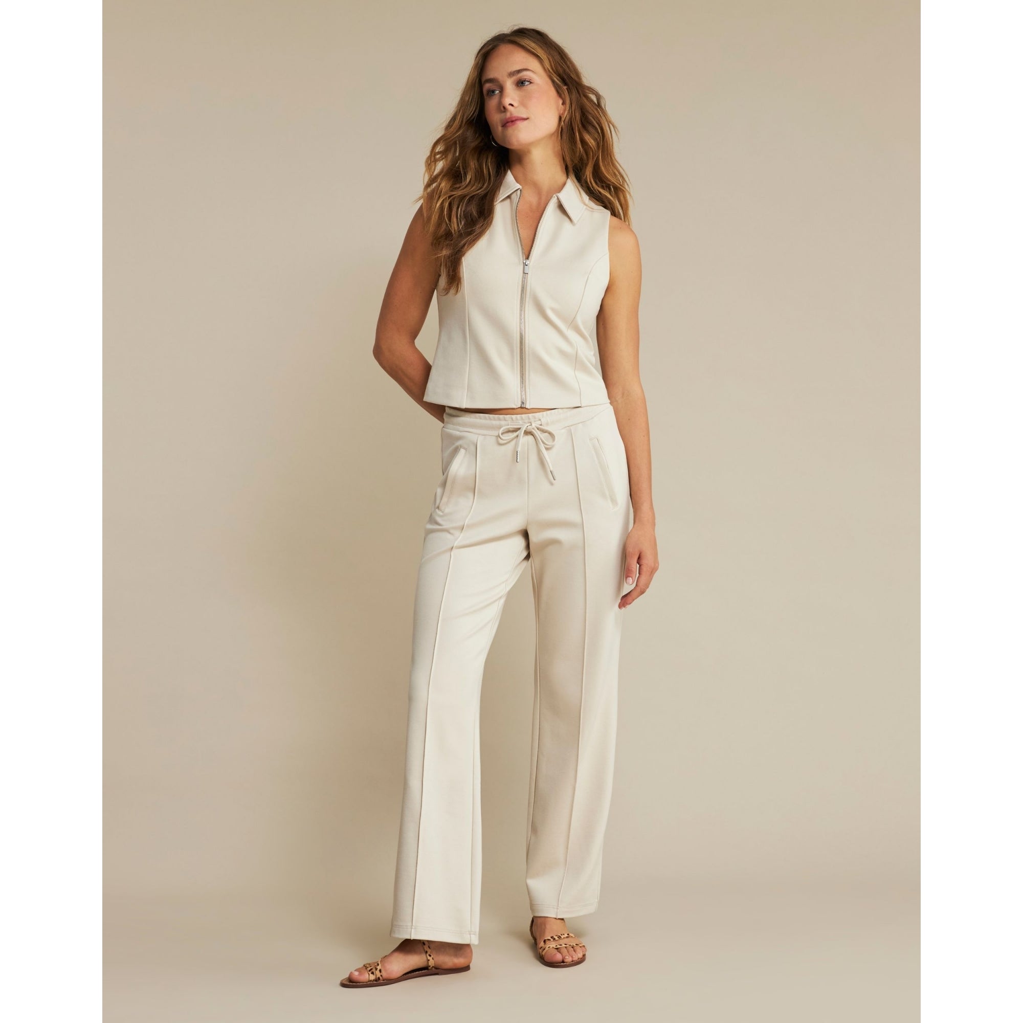 Red Button Punta Zip Front Waistcoat With Collar Beige