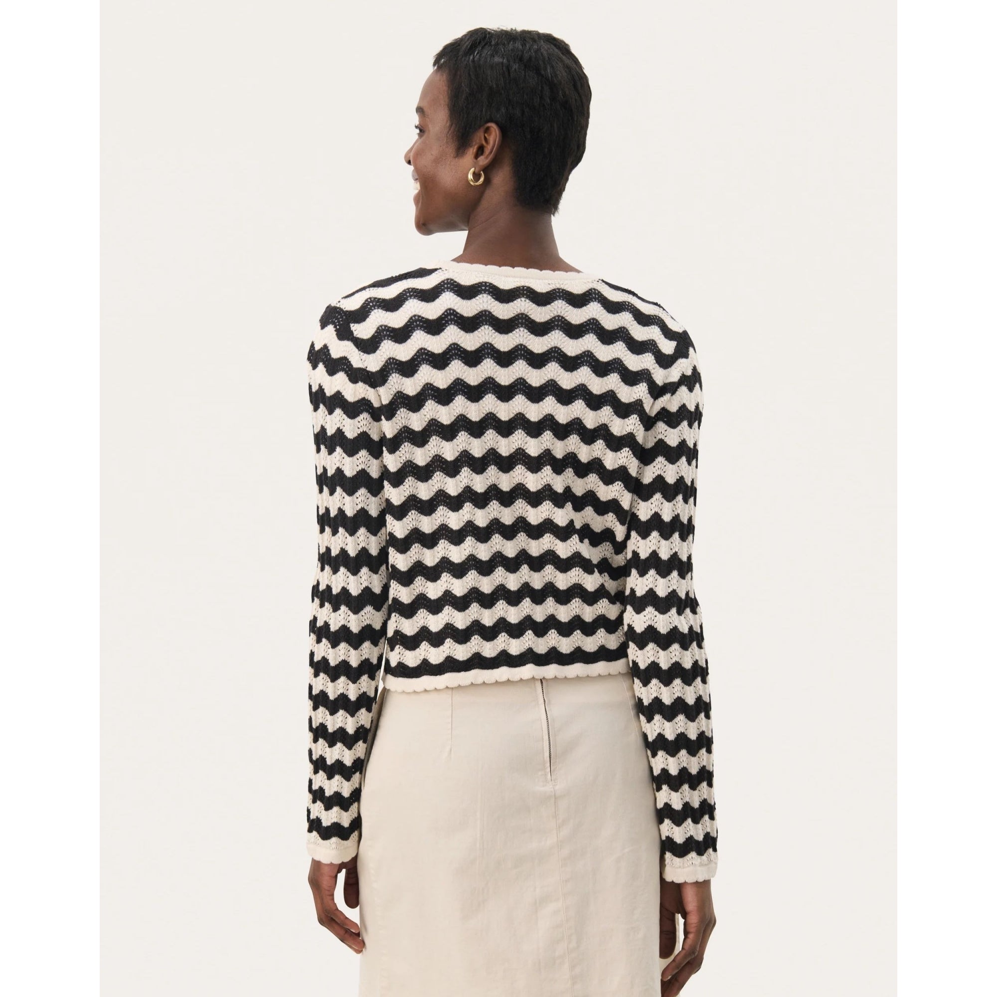 Part Two Rosefine Crochet Wave Knit Tie Front Cardigan Black/ecru