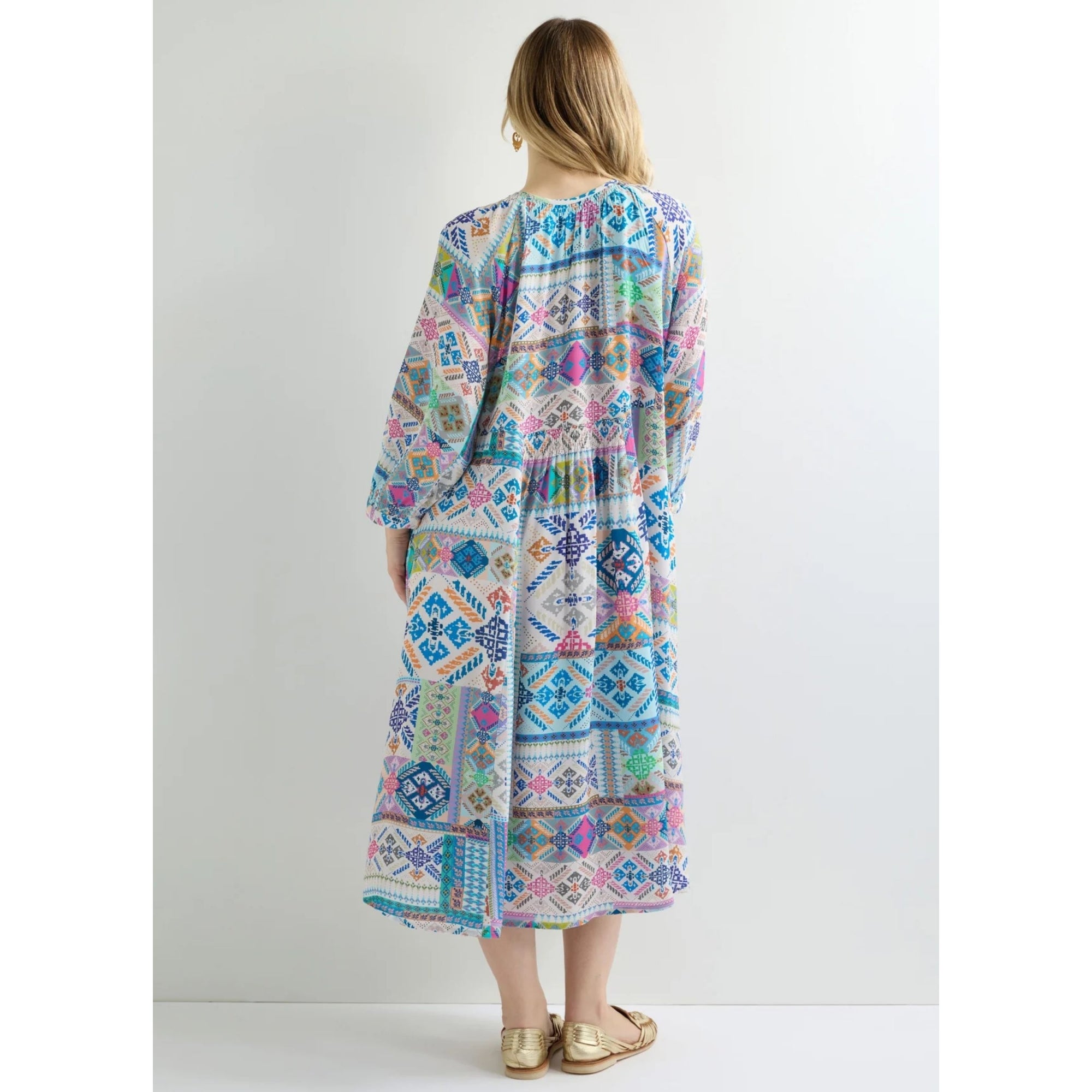 Sahara Geometric Tie Neck Loose Bodied Dress Multi