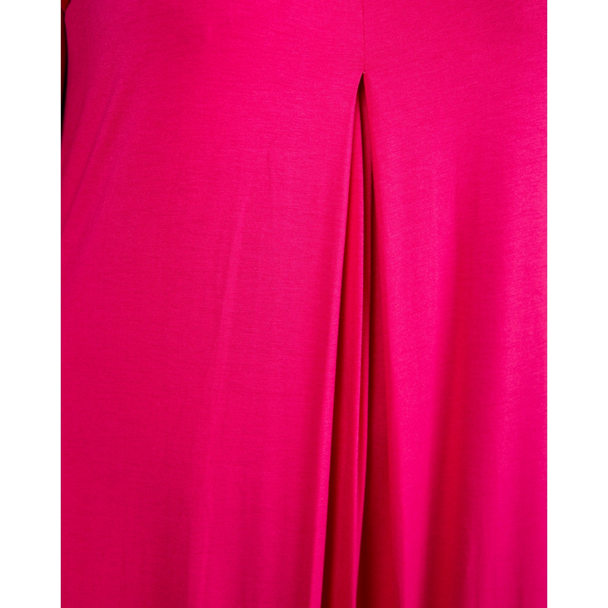 Tinta Style Adolfina V Neck Pleat Front Long Plain Jersey Dress Fuchsia