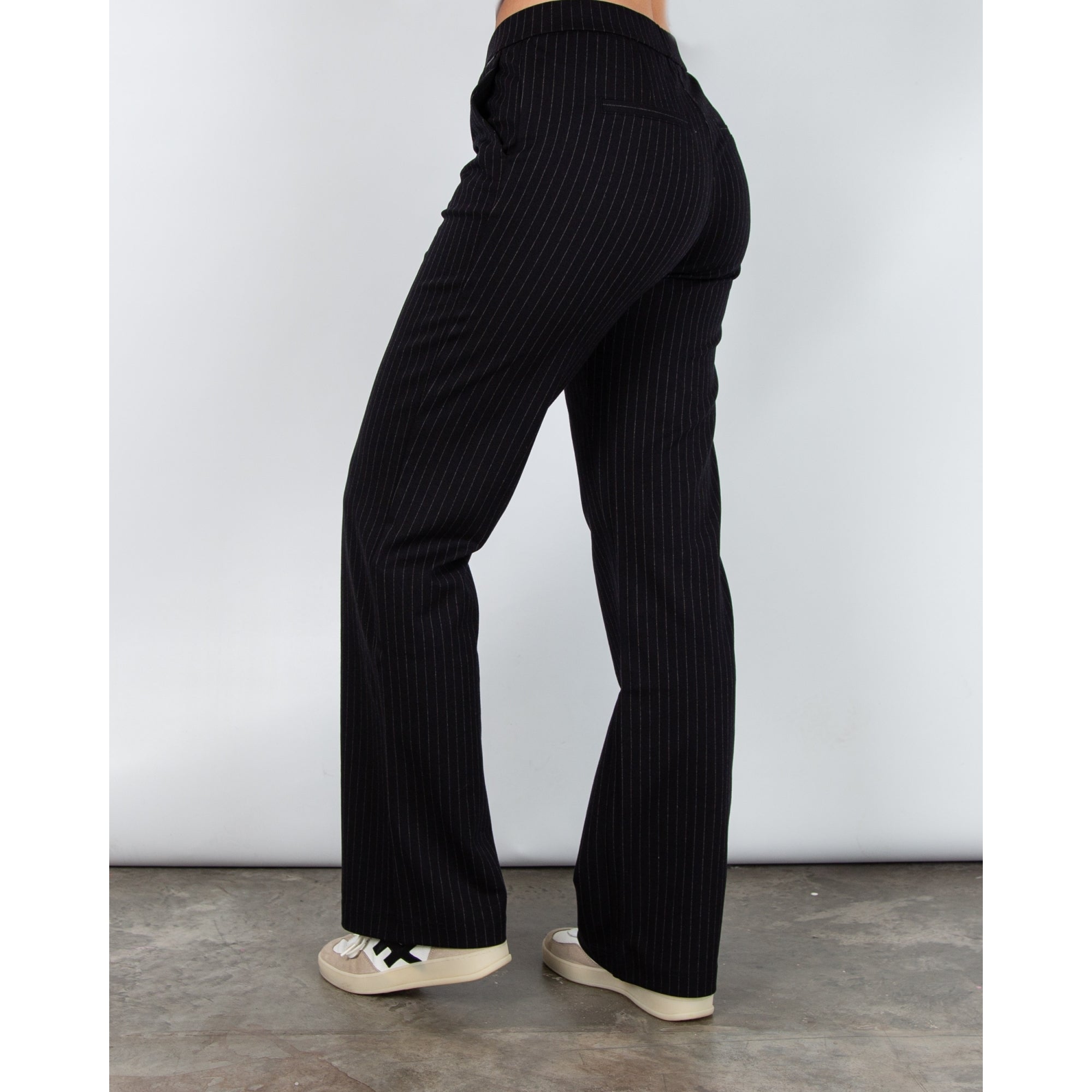 Red Button Colette Pinstripe Wide Trouser Black