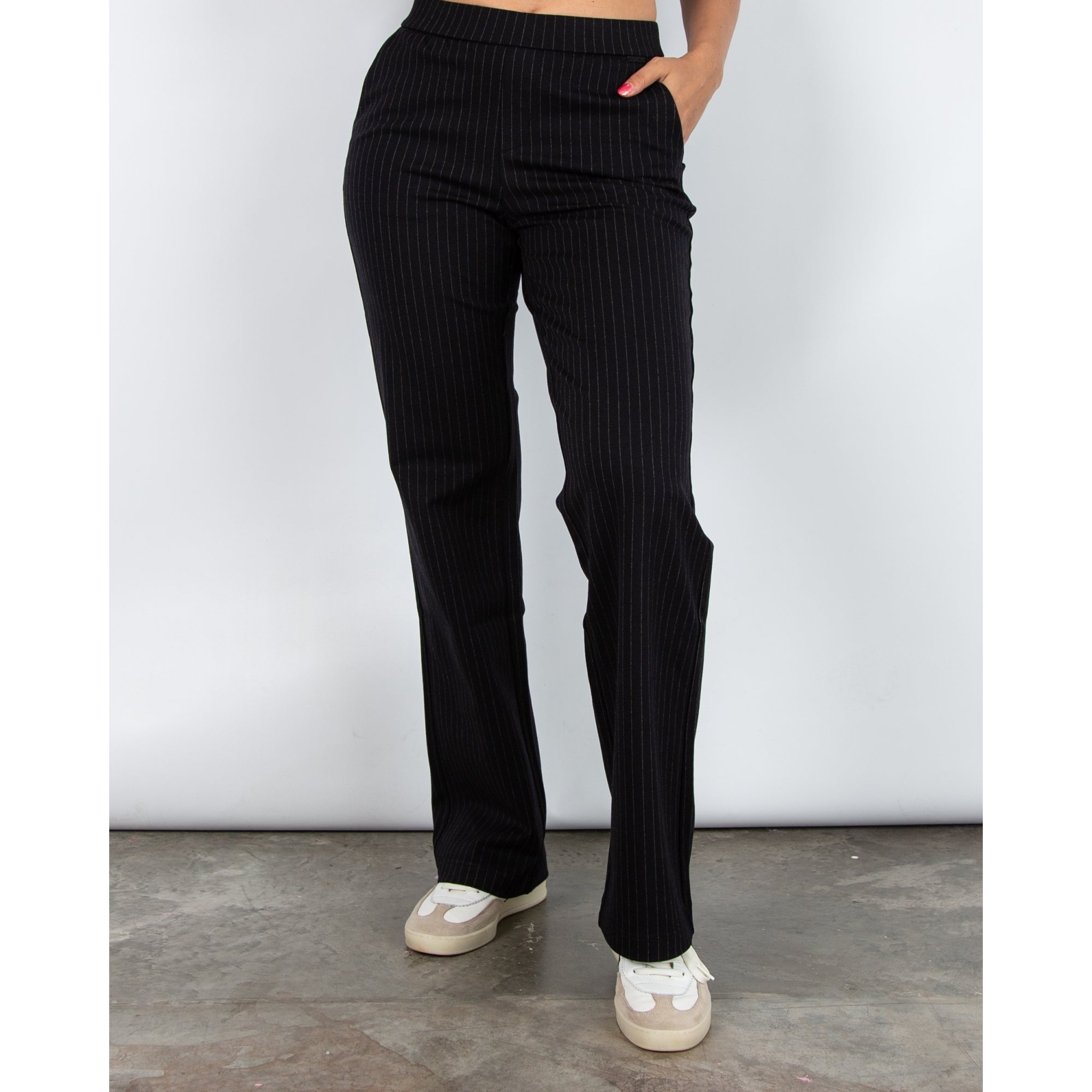 Red Button Colette Pinstripe Wide Trouser Black