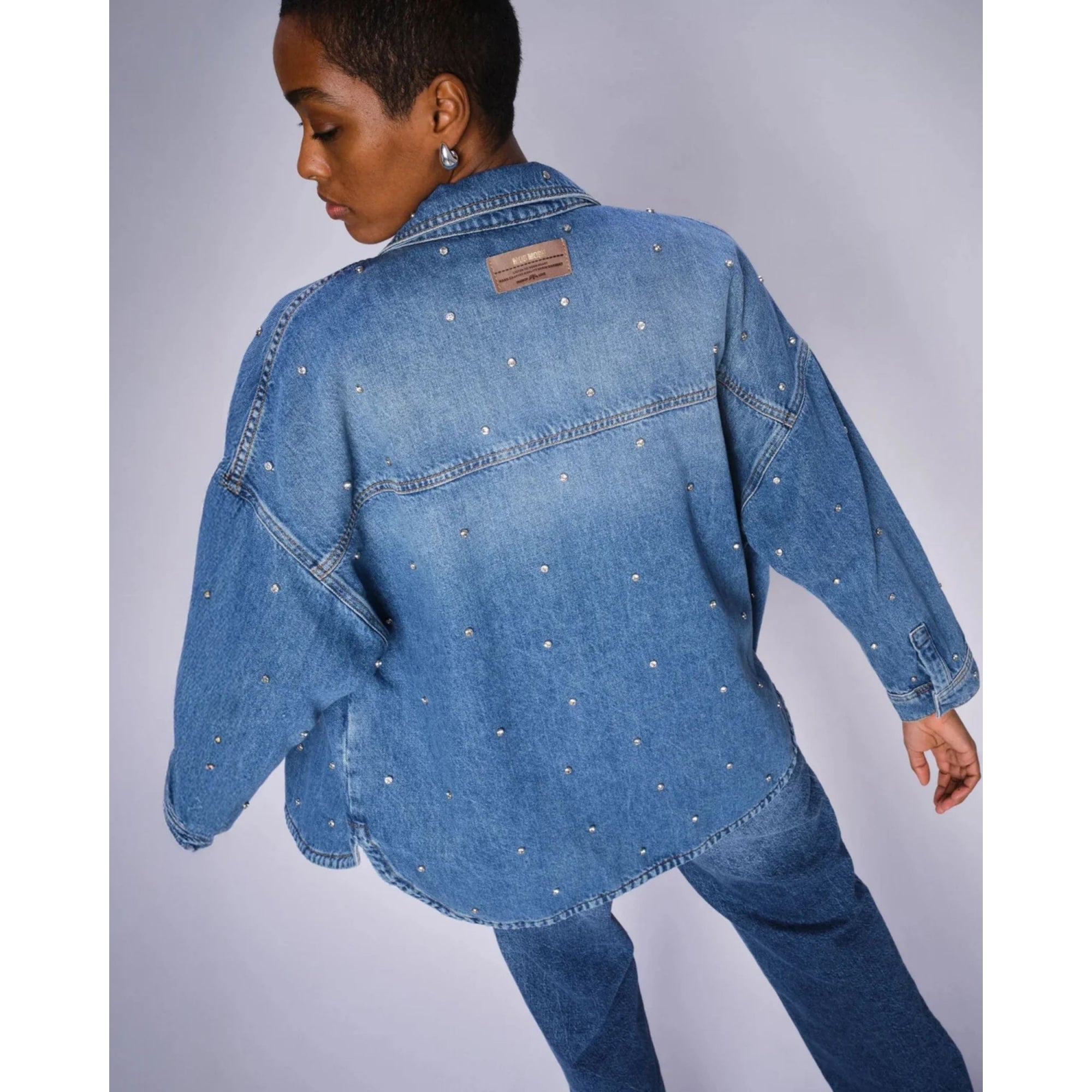 Mos Mosh Emme Oversized Denim Shirt With Diamante Studs Denim