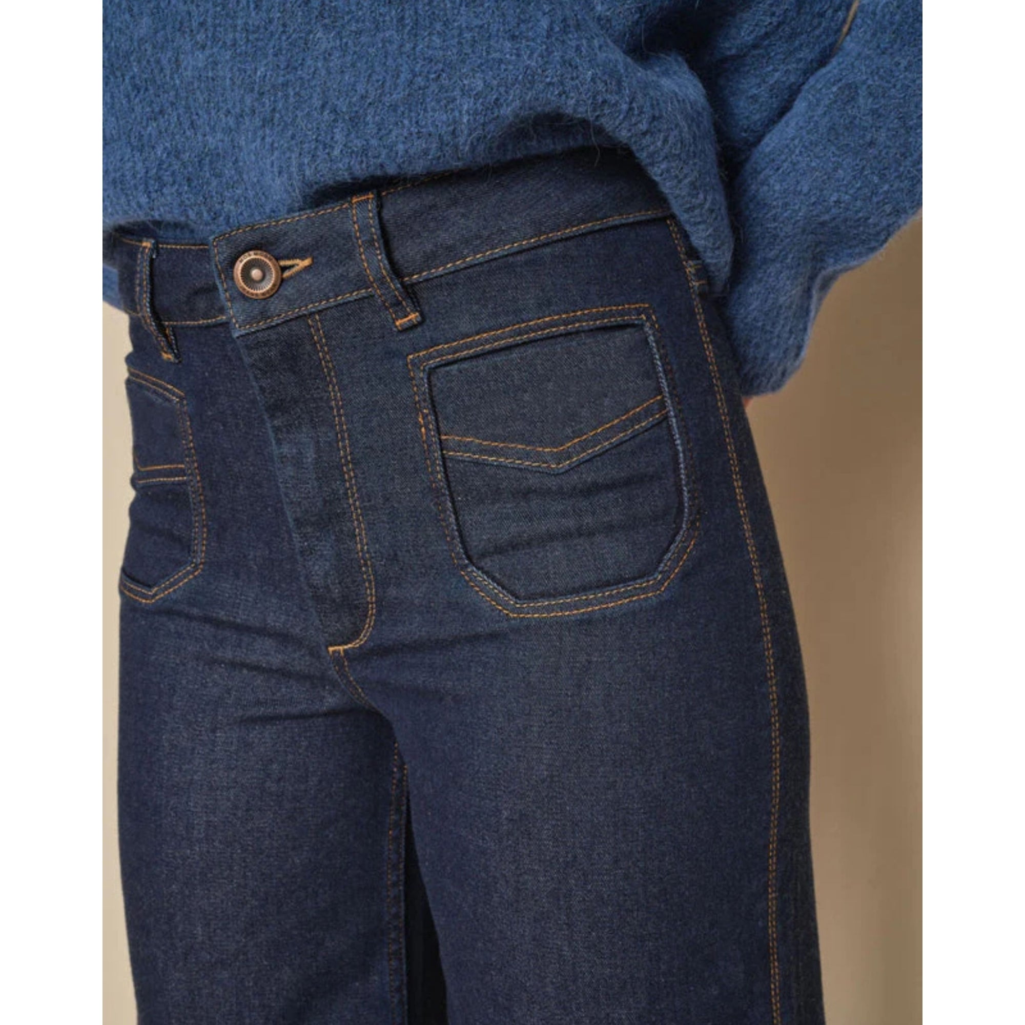 Mos Mosh Colette High Waist Wide Leg Stretch Denim Jean Dark Blue 34L