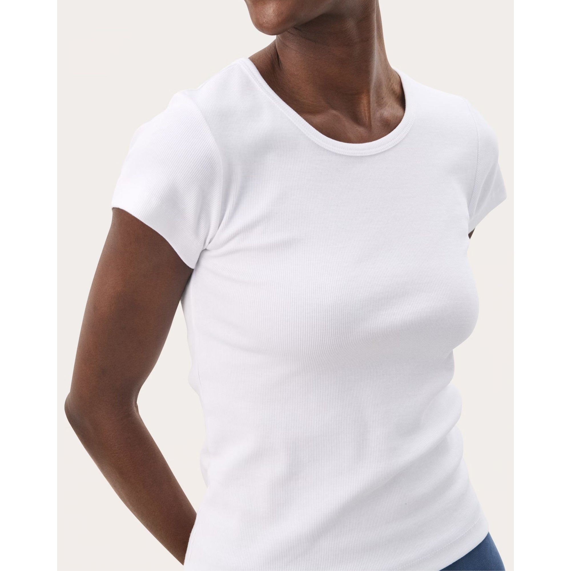 Part Two Rochelle Round Neck Short Sleeve Stripe T Shirt Bright White