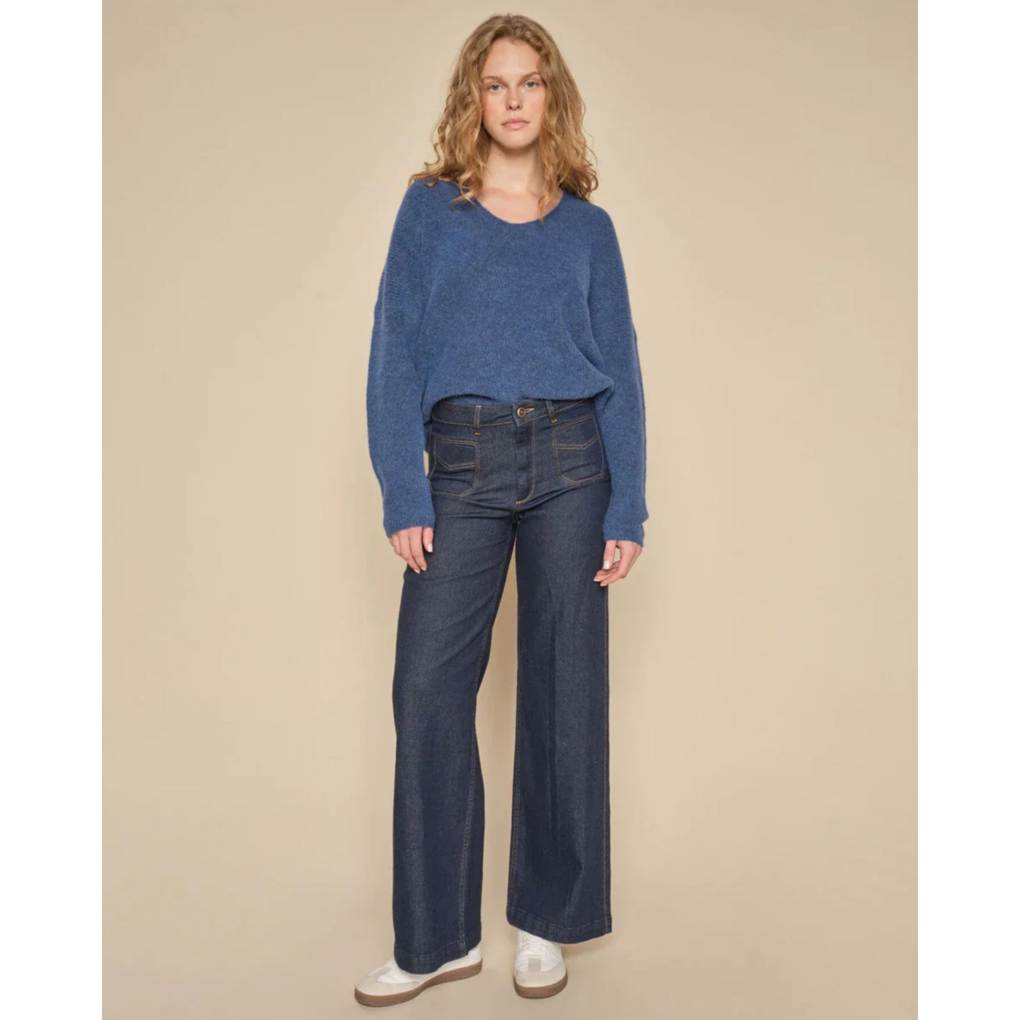 Mos Mosh Colette High Waist Wide Leg Stretch Denim Jean Dark Blue 32L