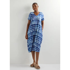 Sahara Tie Dye V Neck Jersey Bubble Dress Blue/white  SisterOnlinestore