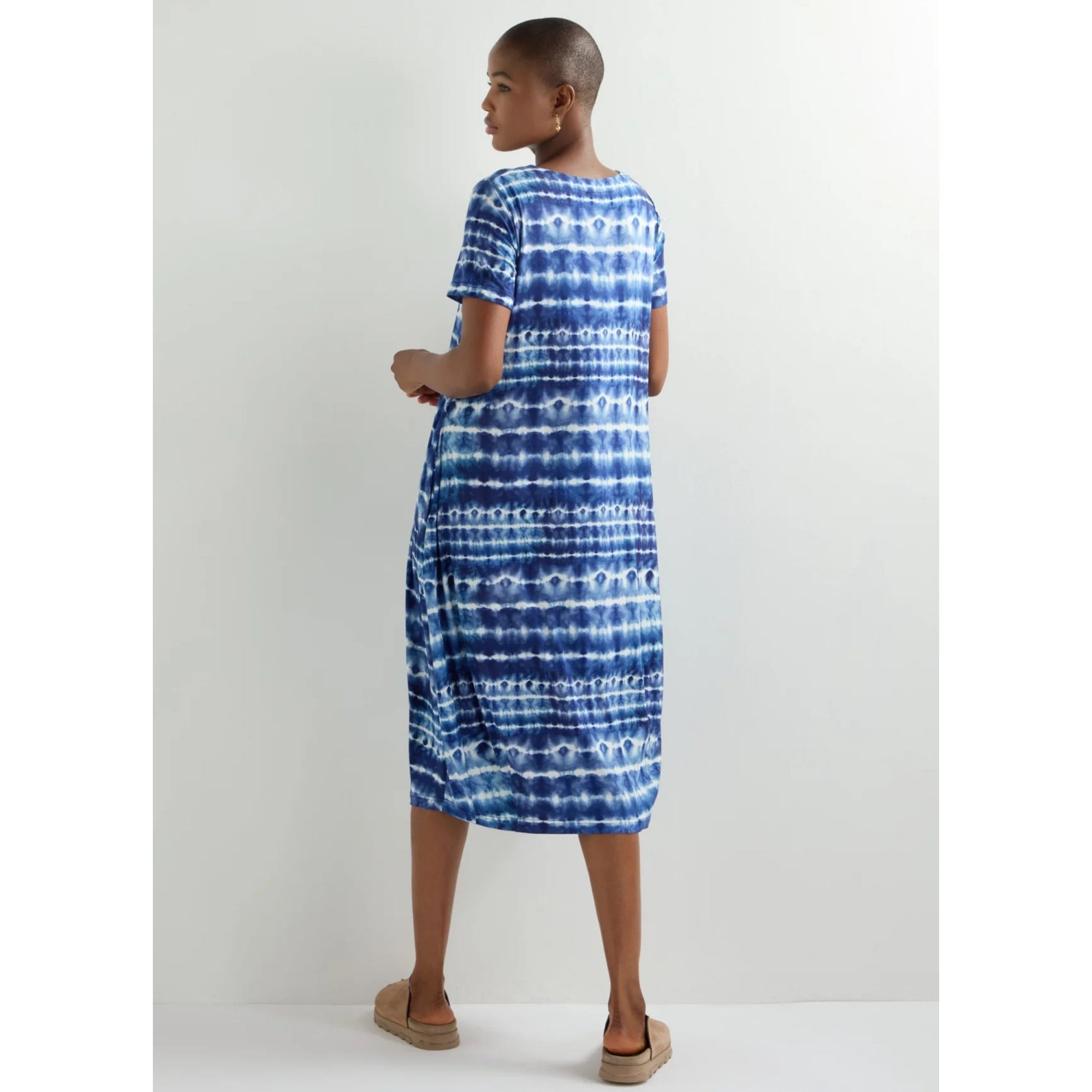 Sahara Tie Dye V Neck Jersey Bubble Dress Blue/white