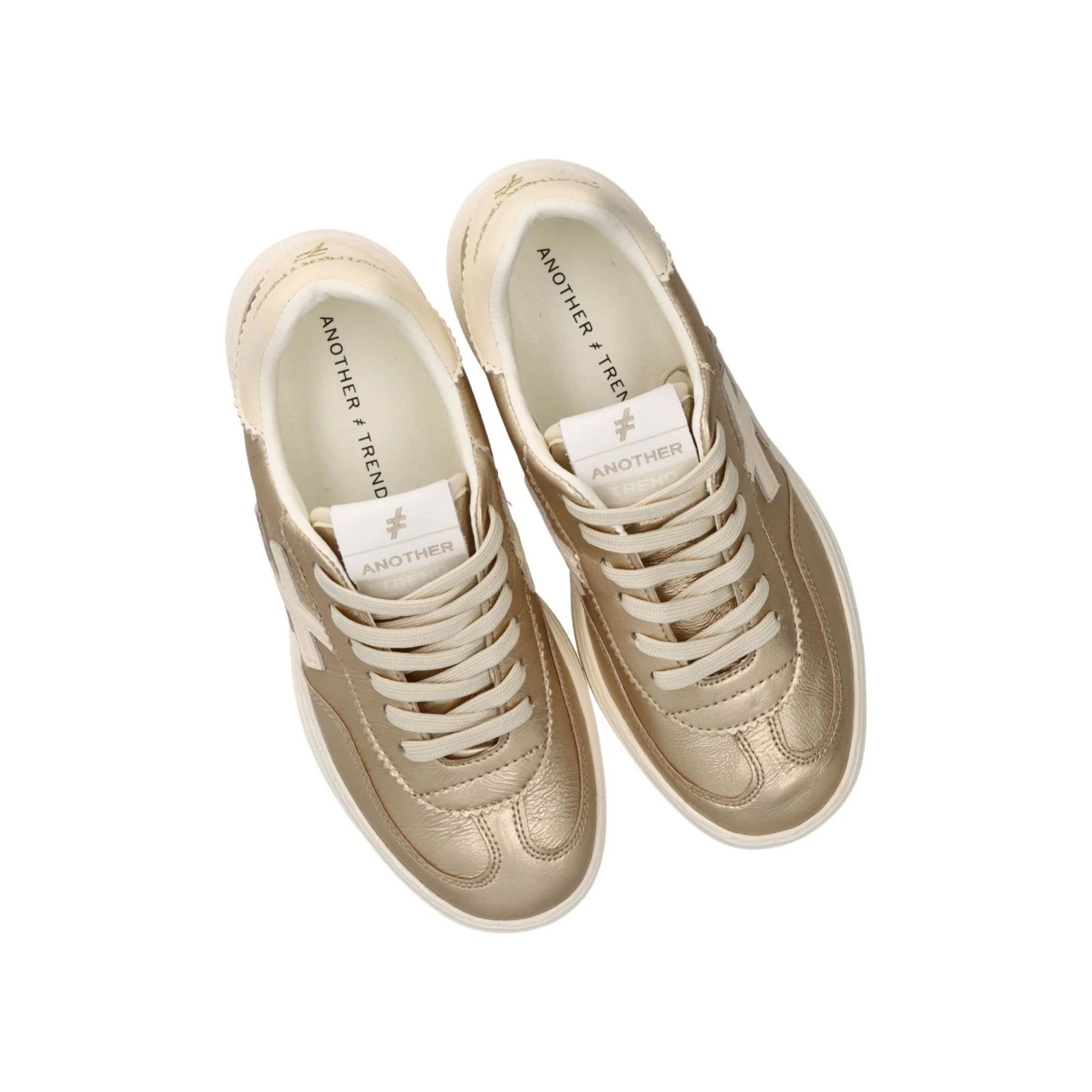 Another Trend Flatform Metallic Lace Up Trainer Gold/cream