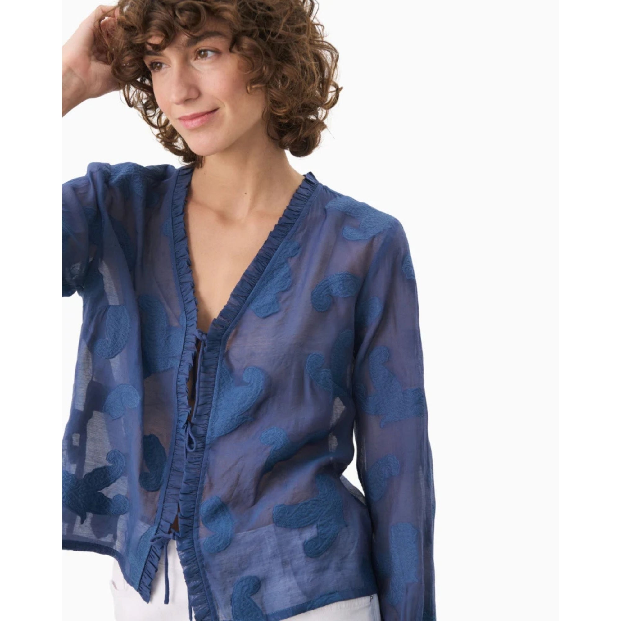 Part Two Rachelle Delicate Paisley Embroidered Tie Front Blouse Oceana