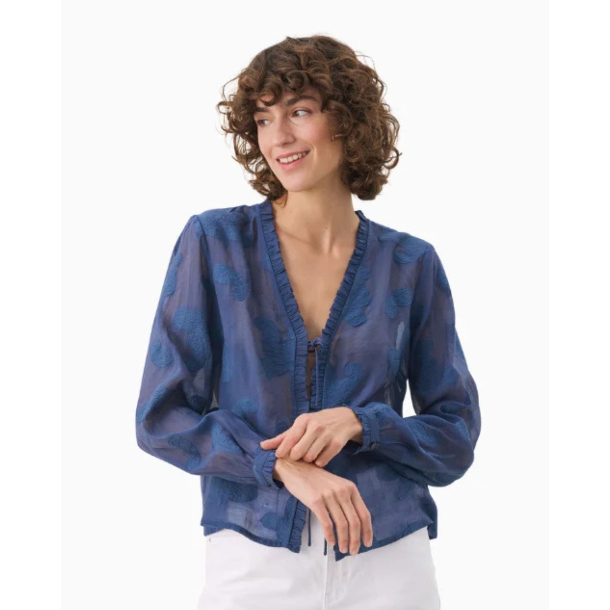 Part Two Rachelle Delicate Paisley Embroidered Tie Front Blouse Oceana
