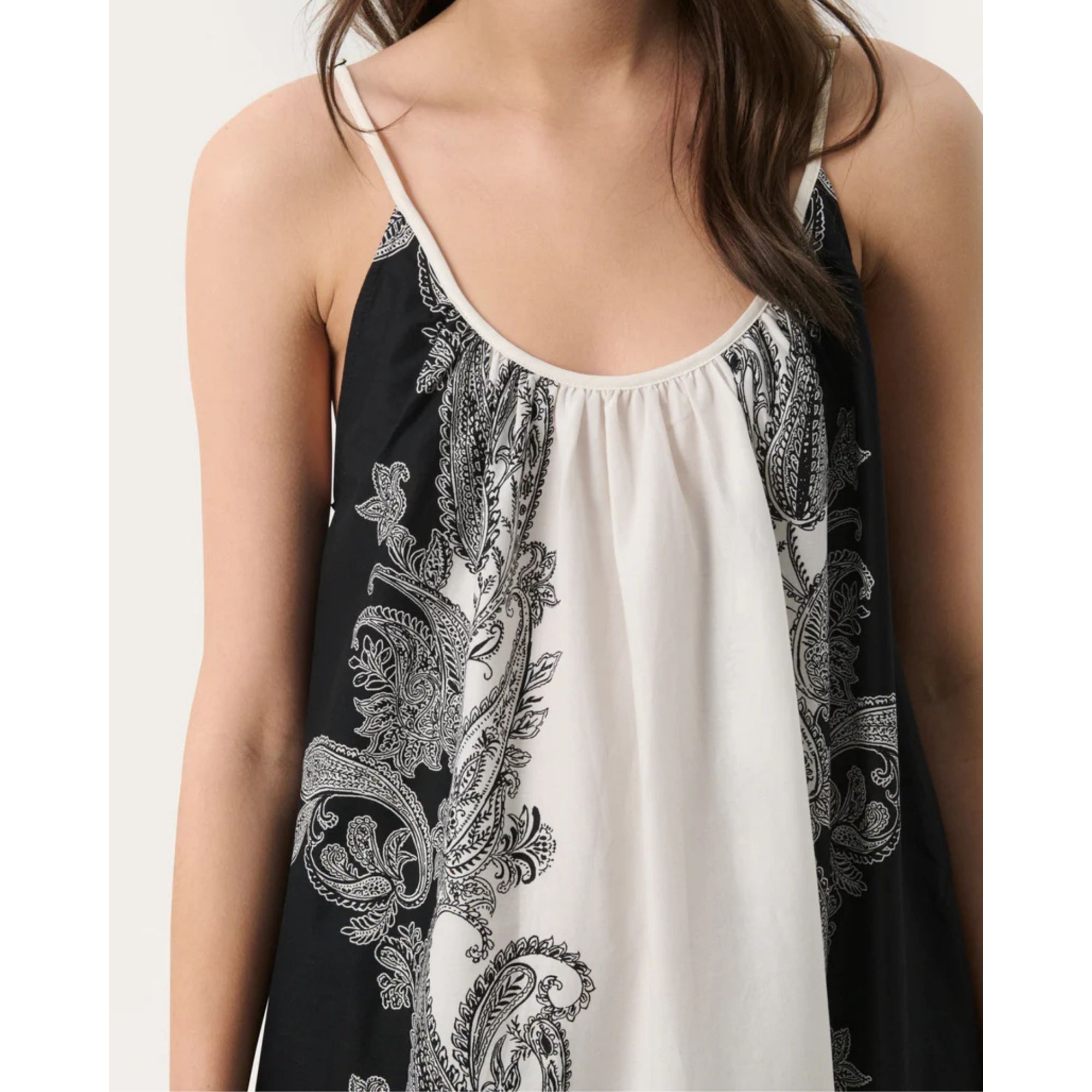 Part Two Radella Scoop Neck Two Tone Paisley A Line Strappy Dress Black/ecru