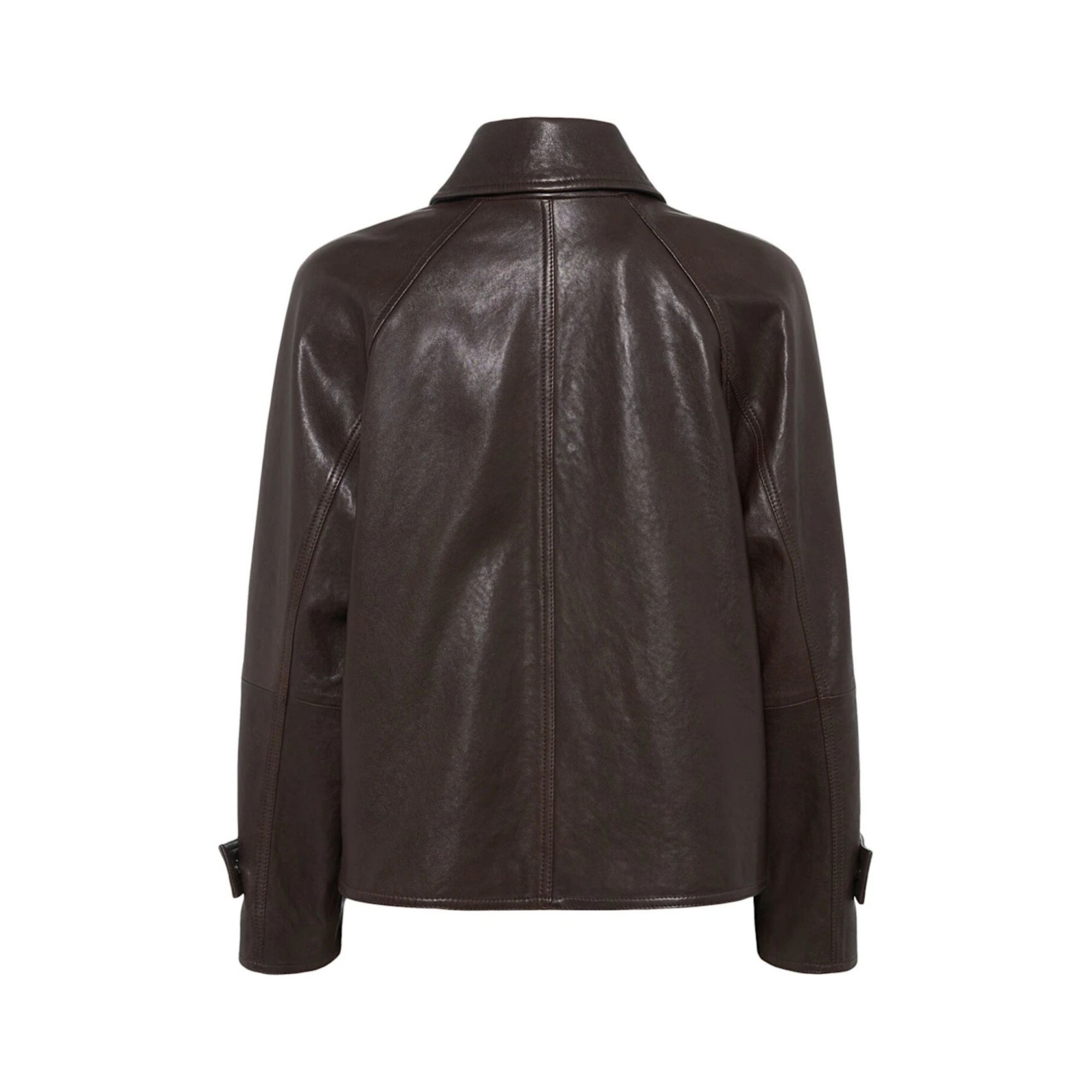 Weekend By Maxmara Berbice Boxy Leather Jacket With Collar Brown