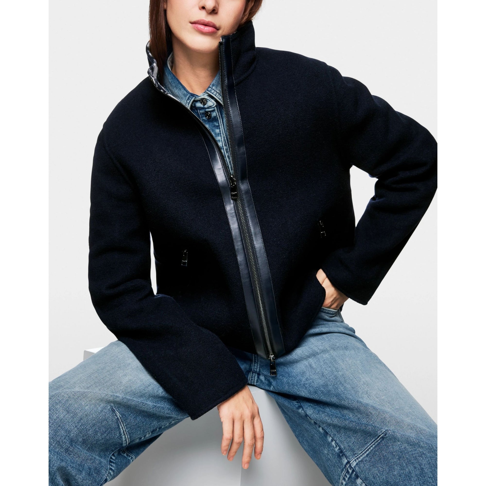 Marc Cain Reversible Chain Print Boxy Jacket Navy/white