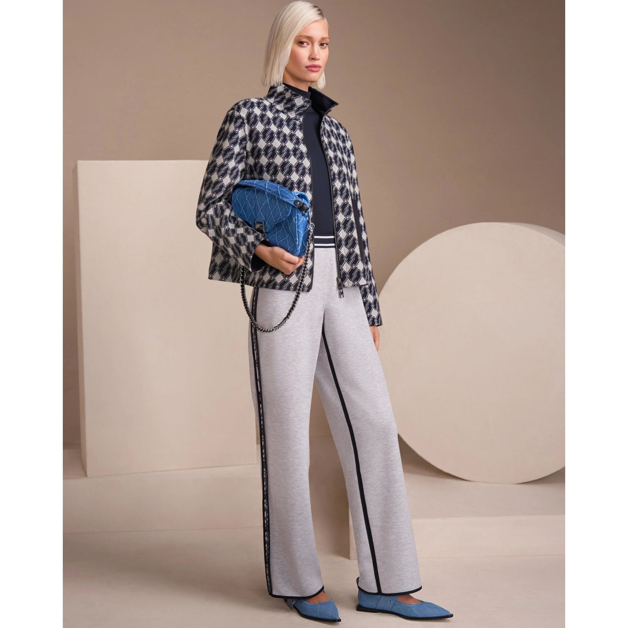 Marc Cain Reversible Chain Print Boxy Jacket Navy/white