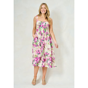 Hope And Ivy Alina Vintage Floral Square Neck Corset Midi Dress Cream/Pink  – SisterOnlinestore