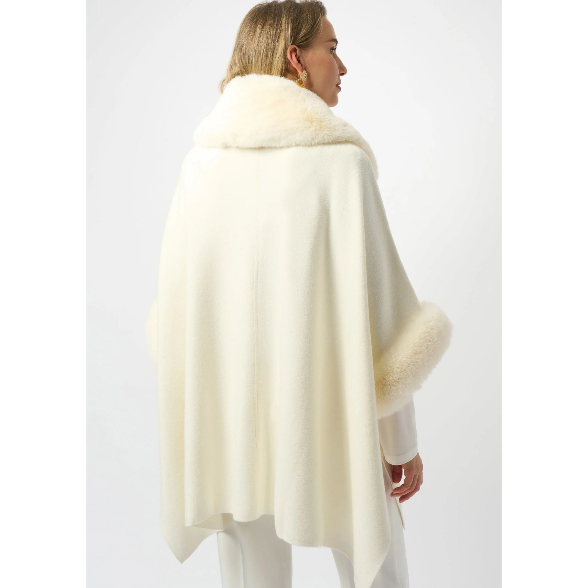 Joseph Ribkoff Cape Coat With Faux Fur Collar And Cuff Winter White