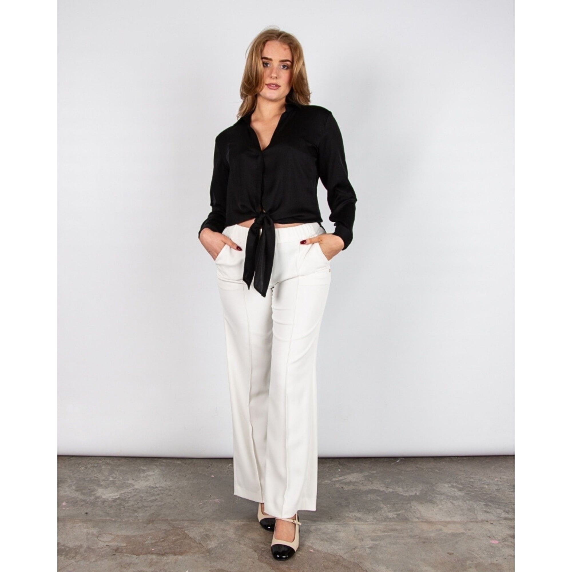 Silk95 Thai Silk Shirt Blouse With Tie Hem Black