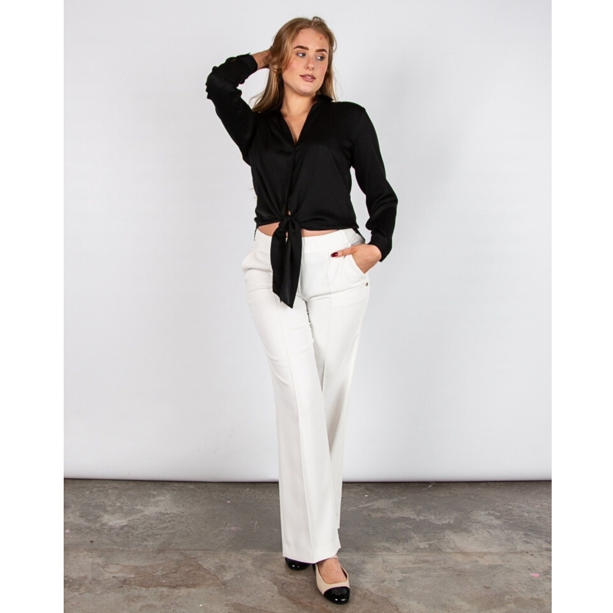 Silk95 Thai Silk Shirt Blouse With Tie Hem Black