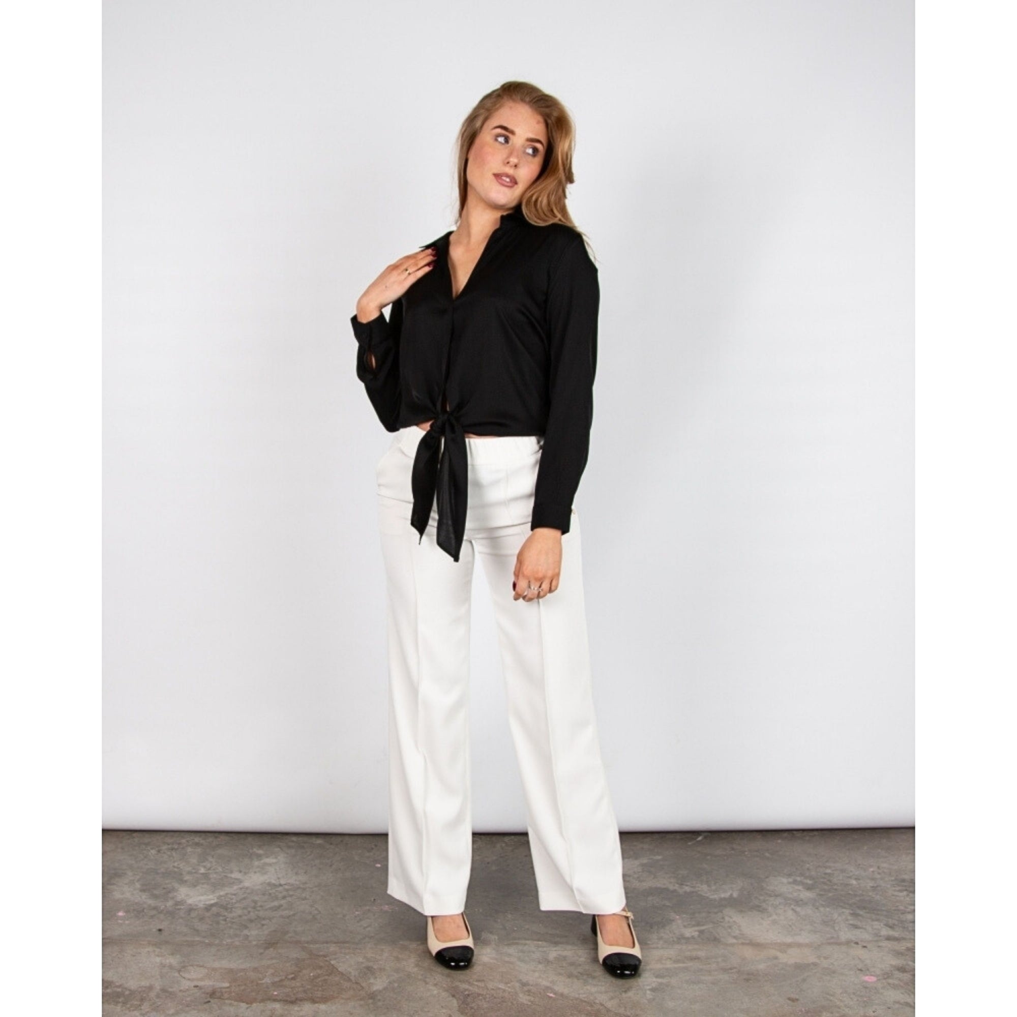 Silk95 Thai Silk Shirt Blouse With Tie Hem Black