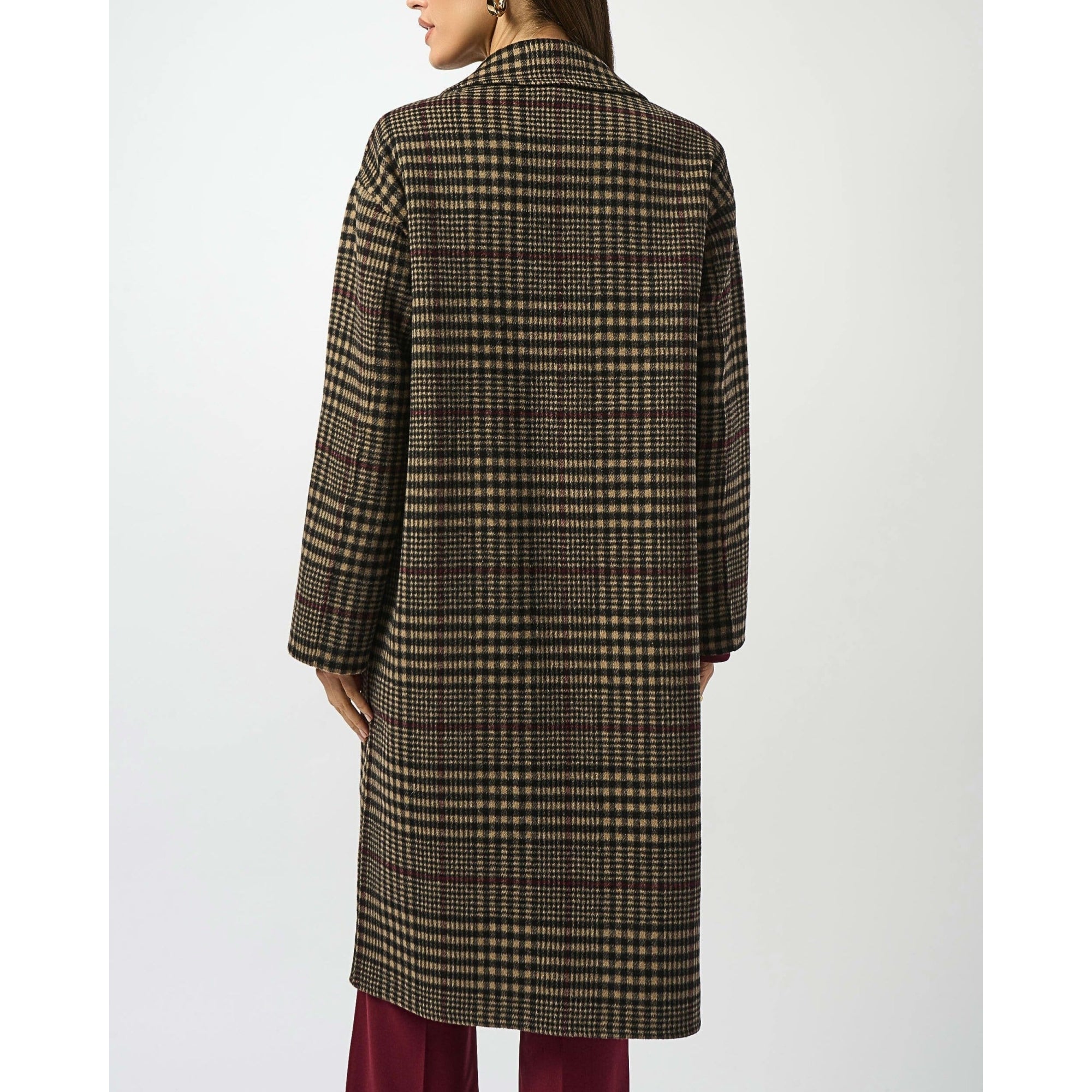 Joseph Ribkoff Check Wool Coat With Contrast Lining Grey/beige
