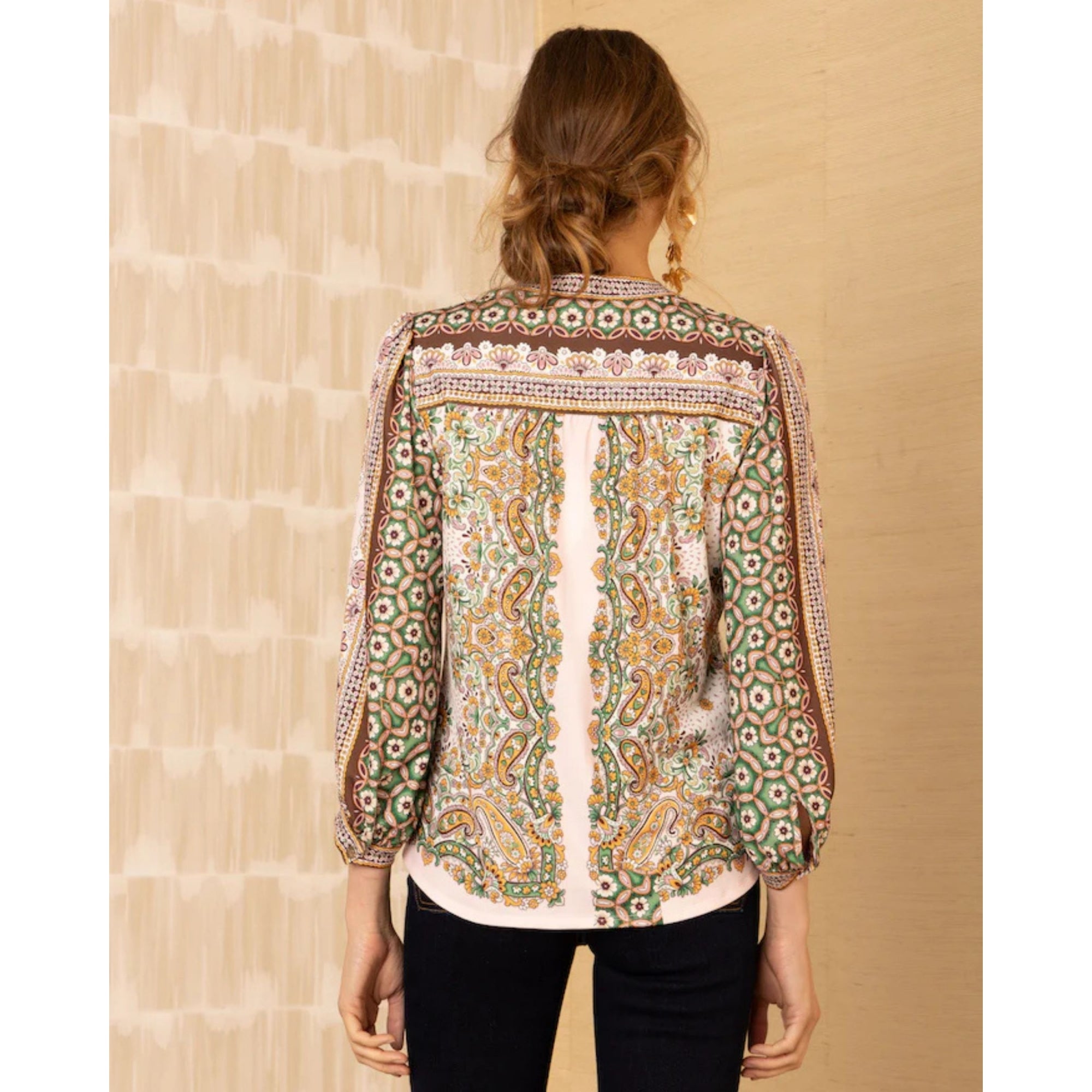 Hale Bob V Neck Paisley Print Jersey Blouse Pale Pink Multi