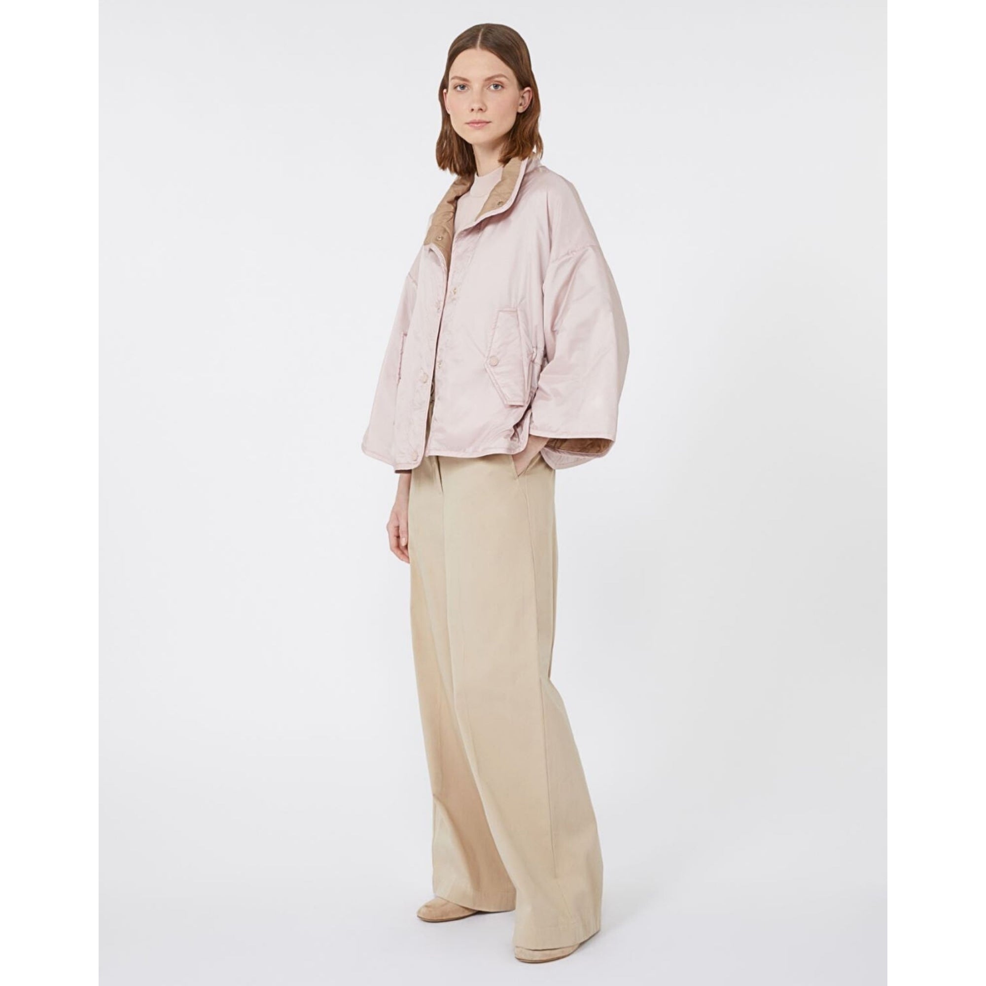 Weekend By Maxmara Ronco Reversible Quilted Cape Coat Powder Pink/Latte