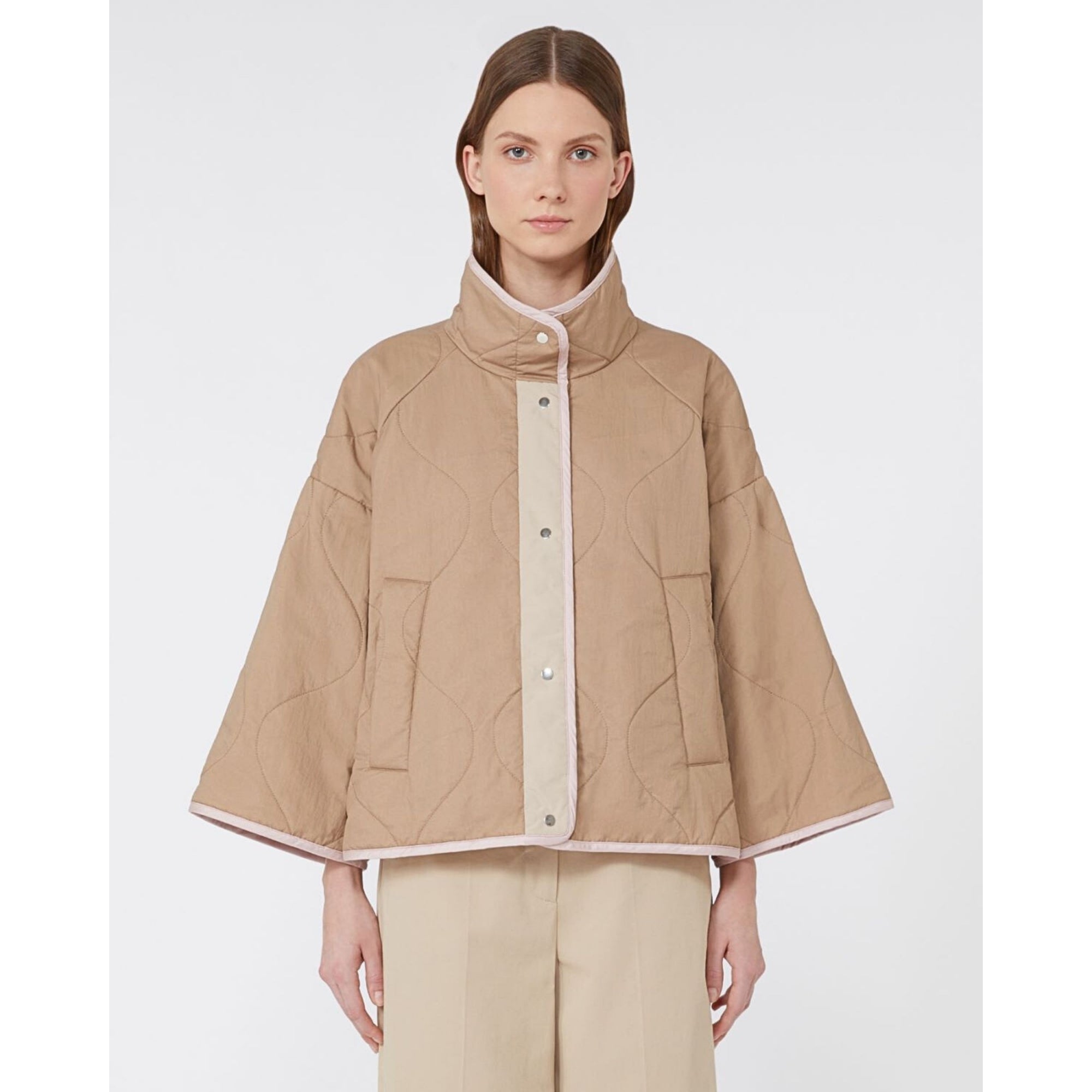 Weekend By Maxmara Ronco Reversible Quilted Cape Coat Powder Pink/Latte