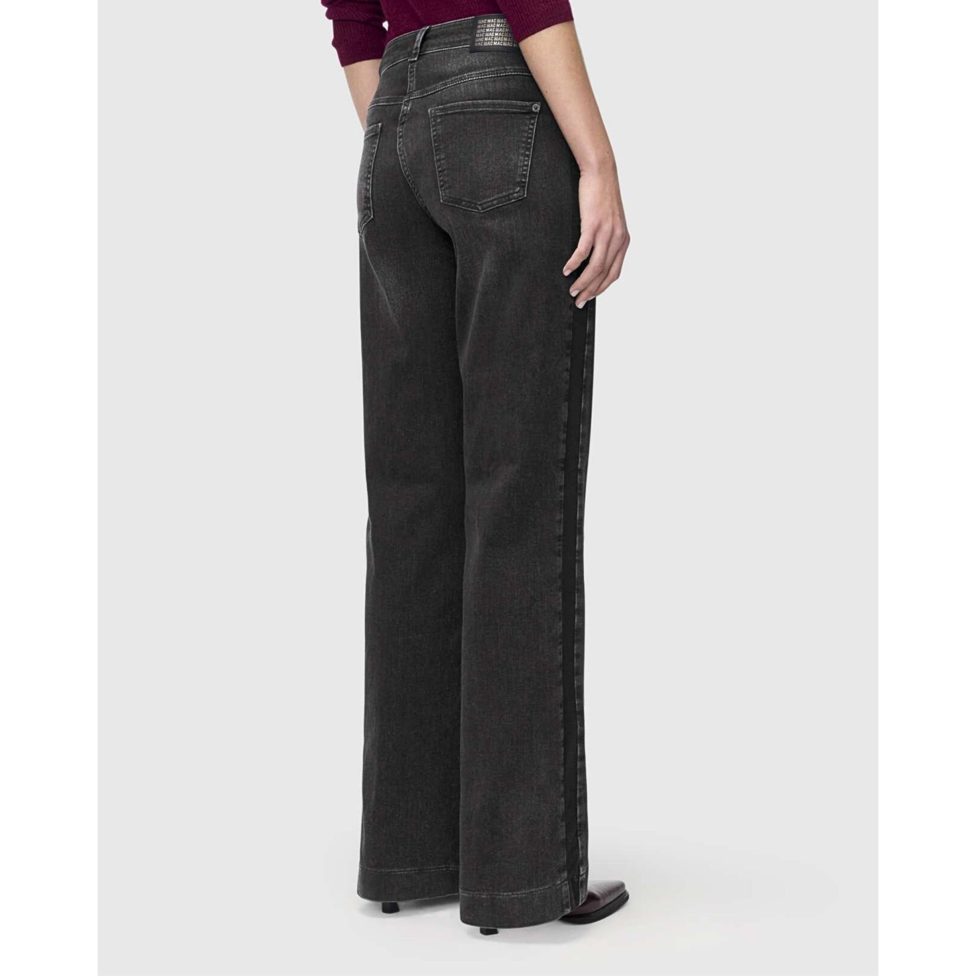 Mac Wide Leg Stretch Denim Jean With Panel Side D963 Charcoal 32L