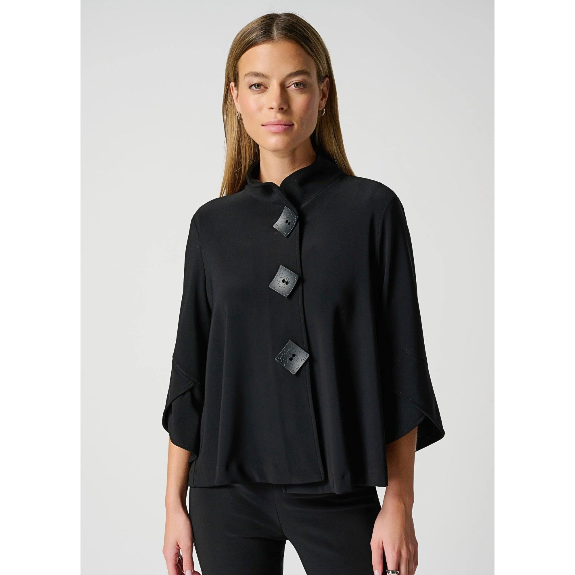 Joseph Ribkoff 3 Button Cape Jacket With Nehru Collar Black
