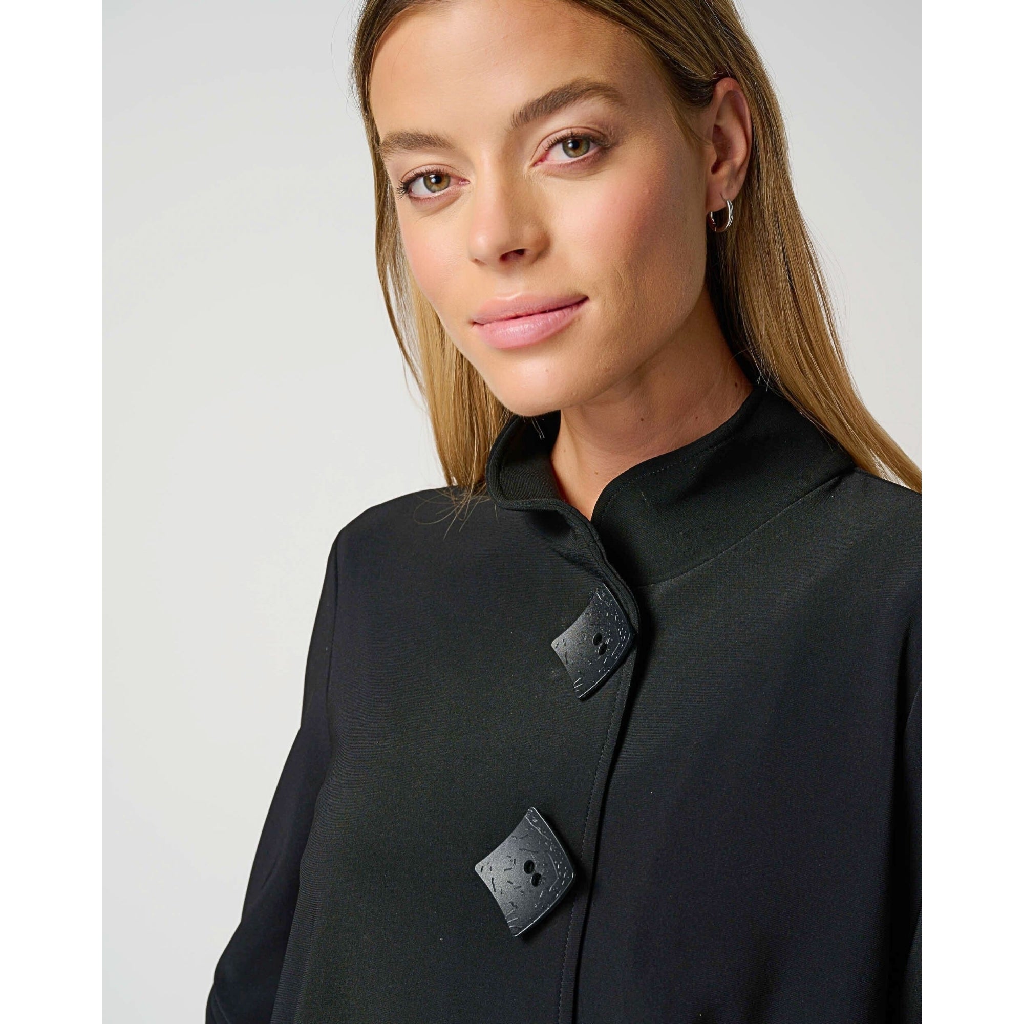 Joseph Ribkoff 3 Button Cape Jacket With Nehru Collar Black