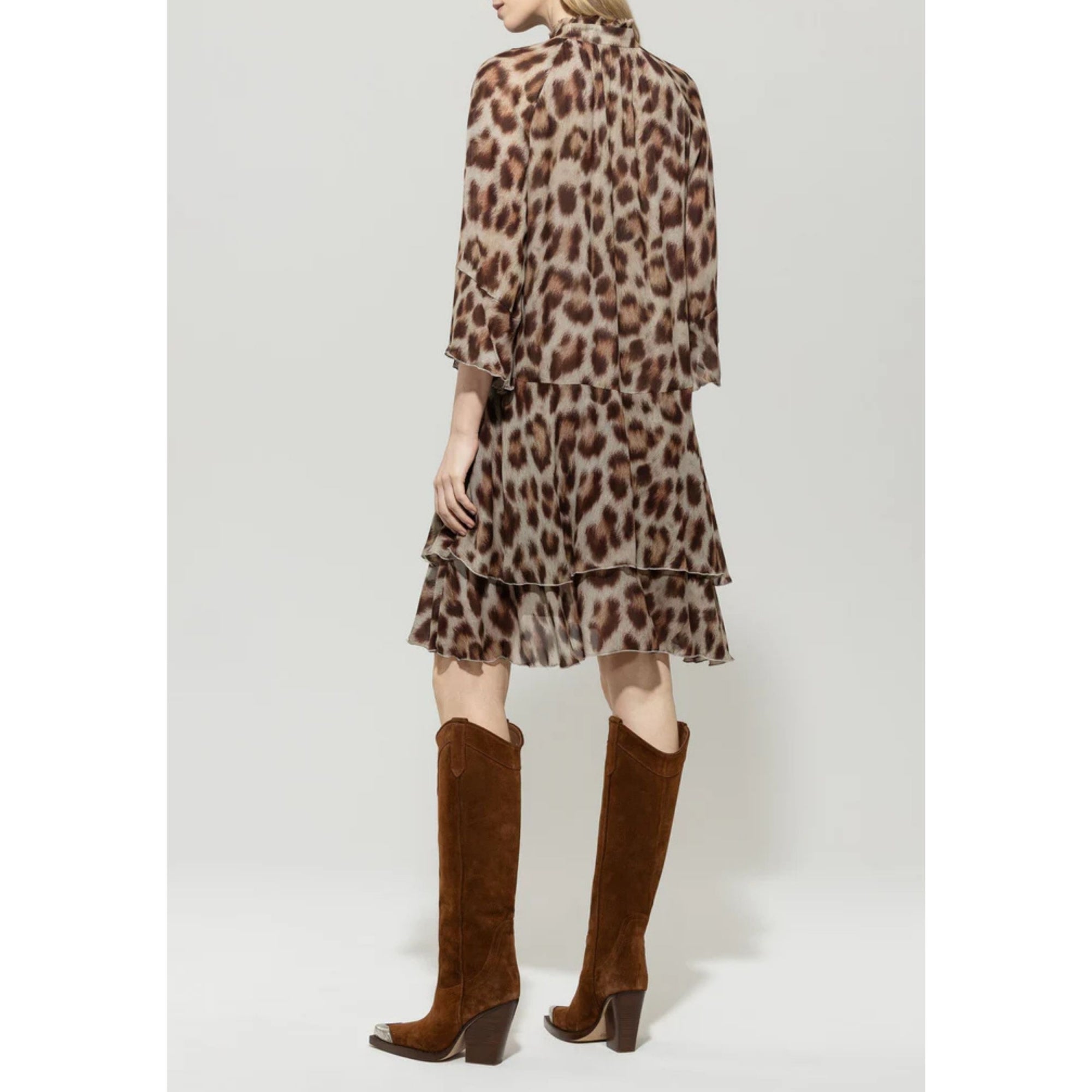 Luisa Cerano Leopard Print Tiered Chiffon Dress Multi