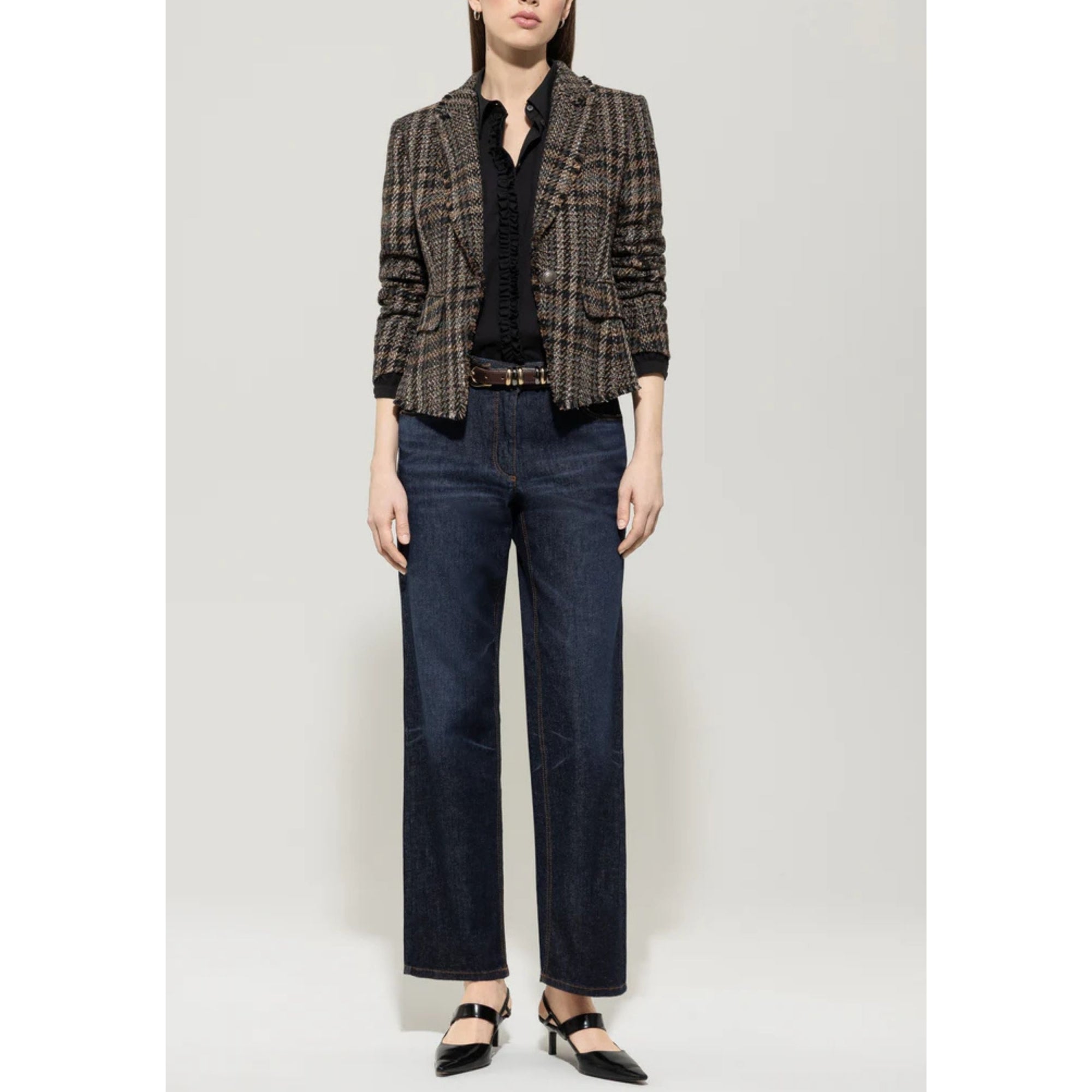 Luisa Cerano Tweed Check One Button Jacket Multi